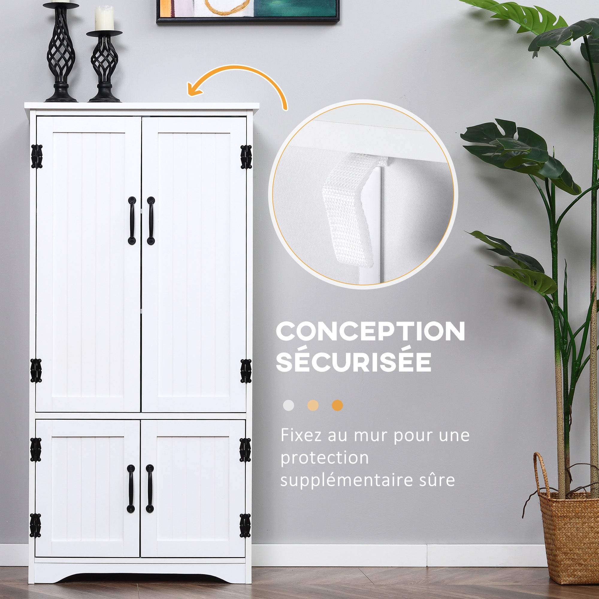 Buffet de cuisine armoire de cuisine contemporaine multi-rangements 2 placards 3 étagères MDF panneaux particules blanc