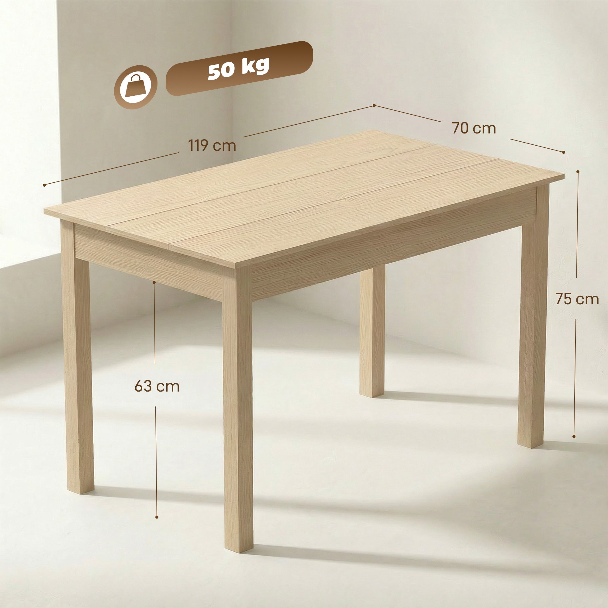 Table de salle à manger design moderne bicolore avec grand plateau 4-6 personnes en bois dim. 119L x 70l x 75H cm - en bois