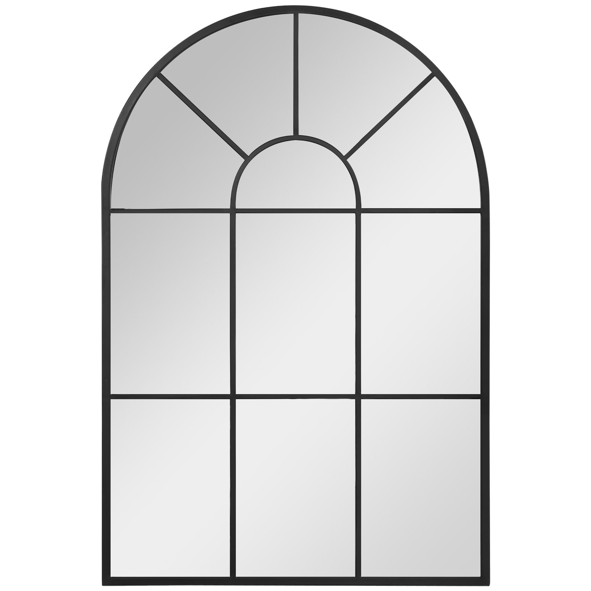 Miroir mural arqué 91 x 60 cm, miroir verrière arche style industriel, miroir de fenêtre arqué avec cadre métallique, pour salon, chambre, couloir, noir