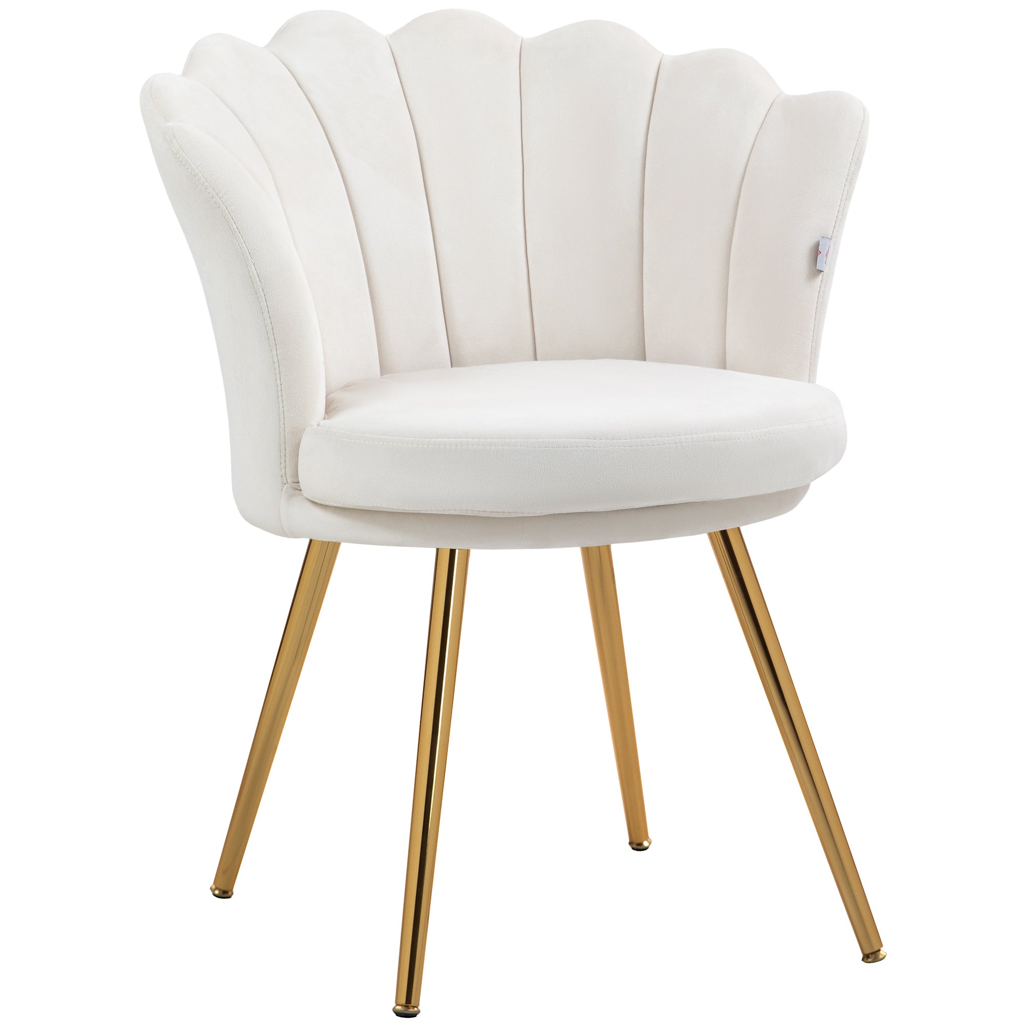 Fauteuil coquillage chaise coiffeuse fauteuil en velours fauteuil de salon avec pieds en métal doré pour salon chambre et salle à manger 67l x 64P x 77H cm crème