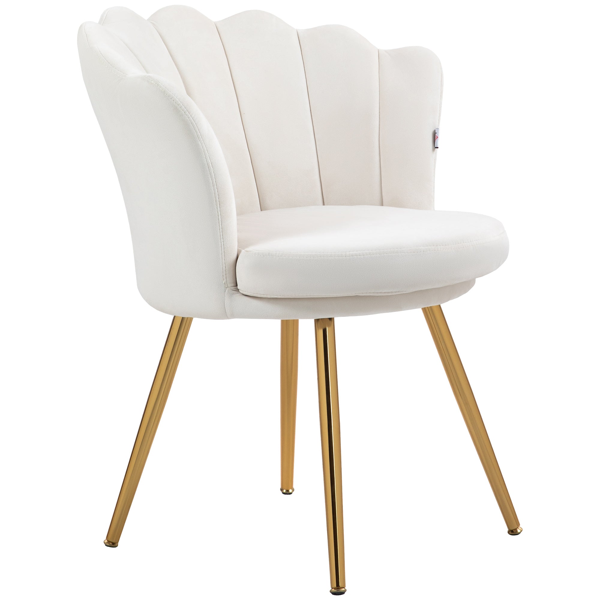 Fauteuil coquillage chaise coiffeuse fauteuil en velours fauteuil de salon avec pieds en métal doré pour salon chambre et salle à manger 67l x 64P x 77H cm crème