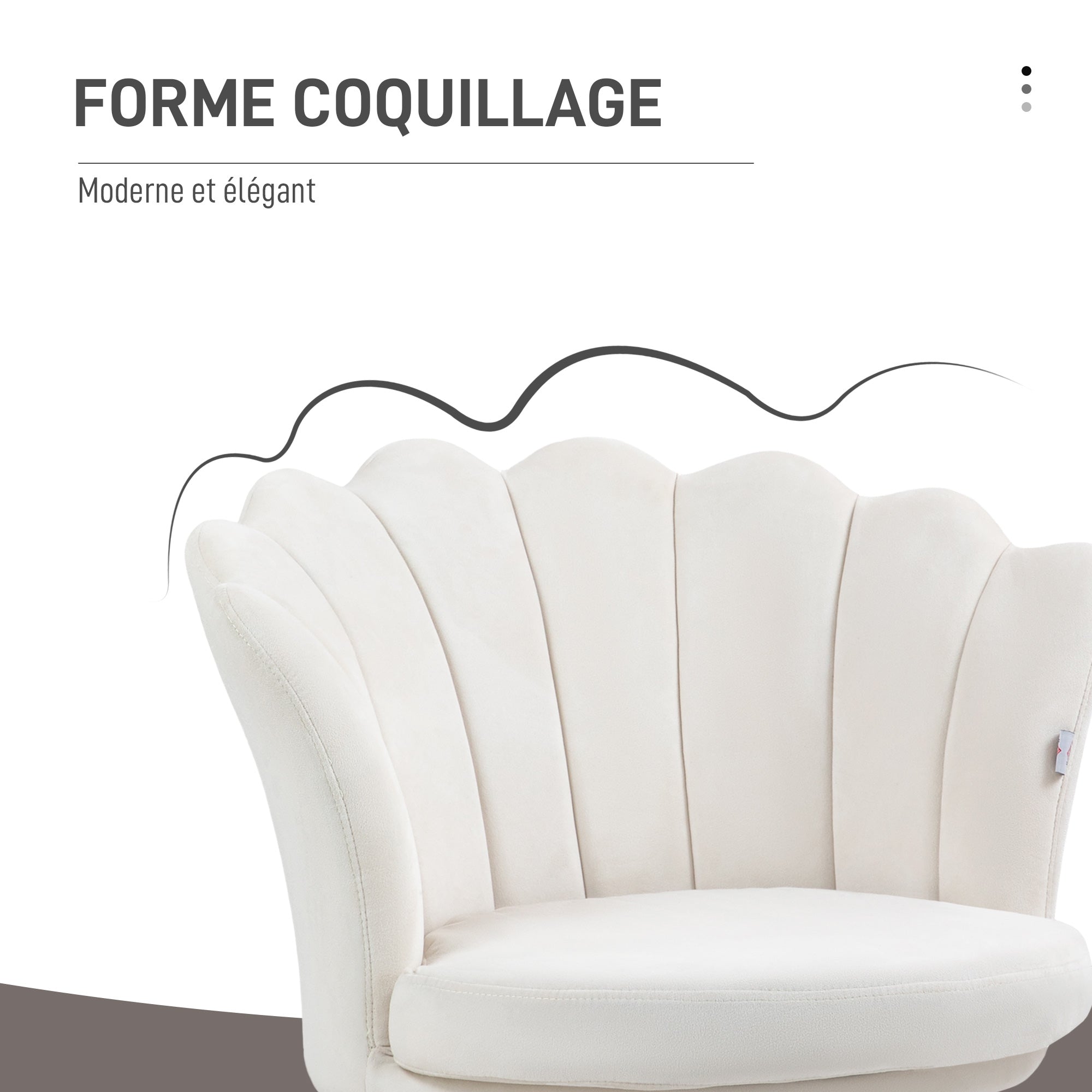 Fauteuil coquillage chaise coiffeuse fauteuil en velours fauteuil de salon avec pieds en métal doré pour salon chambre et salle à manger 67l x 64P x 77H cm crème