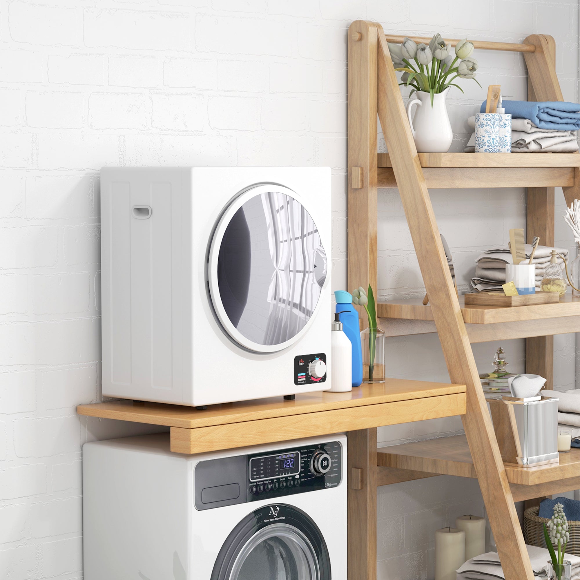 Sèche-linge à évacuation portable, sèche-linge électrique 850 W, 4 Kg, 4 modes de séchage, 2 niveaux de chauffage, cuve en acier inoxydable, installation murale, pour appartement dortoir, blanc