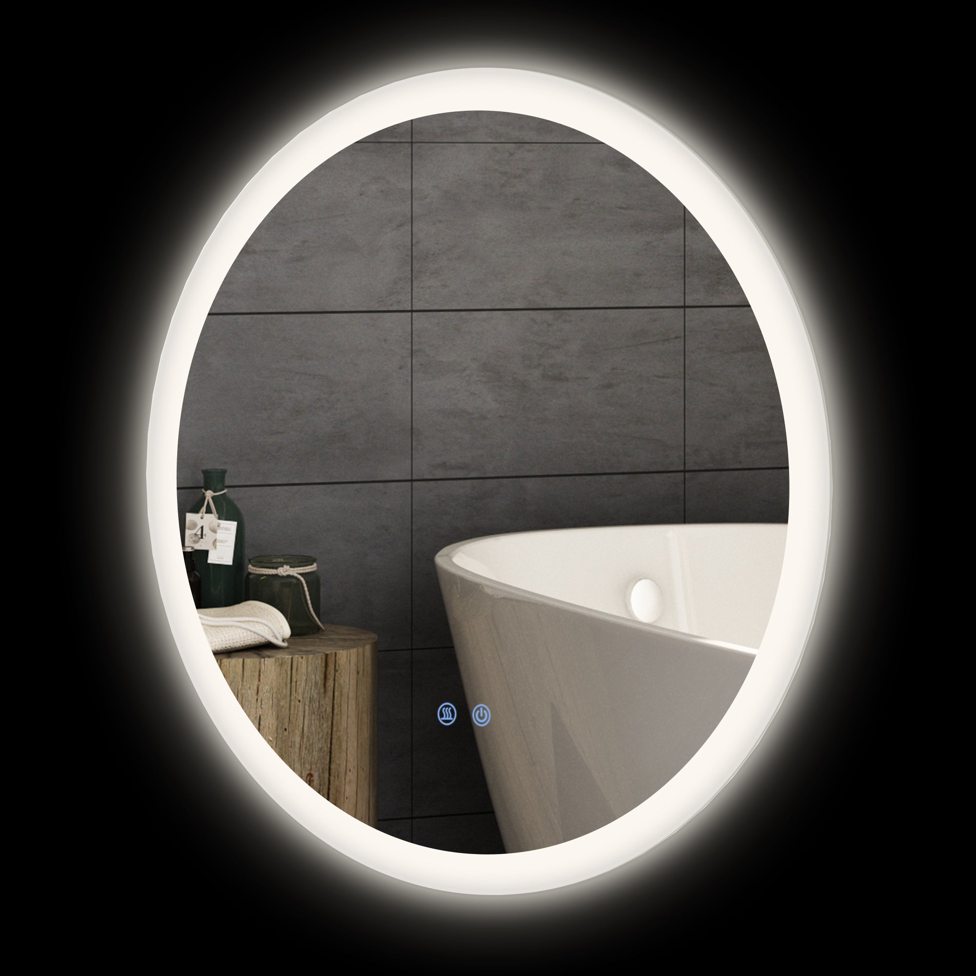 Miroir rond salle de bain avec éclairage LED Ø 60 cm, miroir mural 29W avec anti-buée, 3 couleurs réglables, dimmable, interrupteur tactile, fonction mémoire, blanc et argent