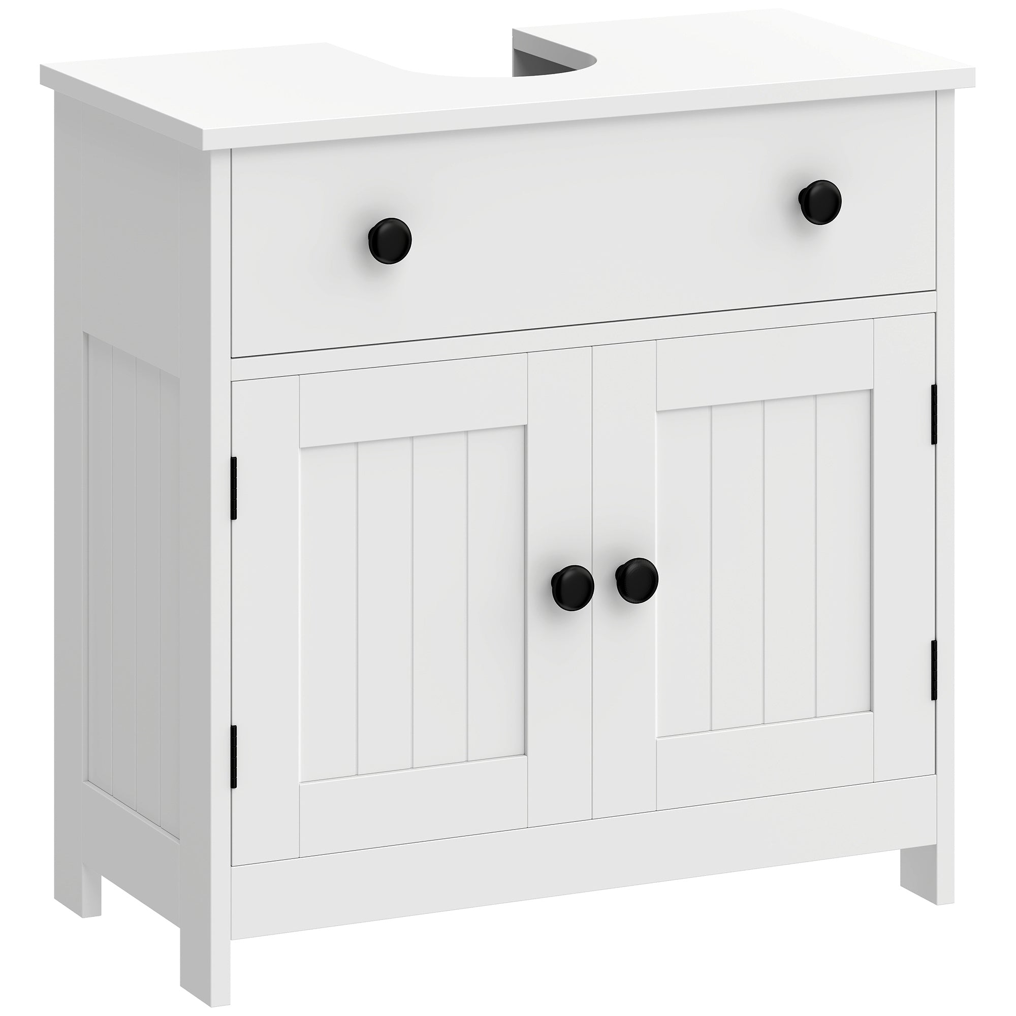 Meuble sous lavabo, meuble de salle de bain moderne avec charnières à fermeture douce, tiroir, 2 portes, découpe en U pour lavabo sans colonne, 60 x 30 x 60 cm, blanc