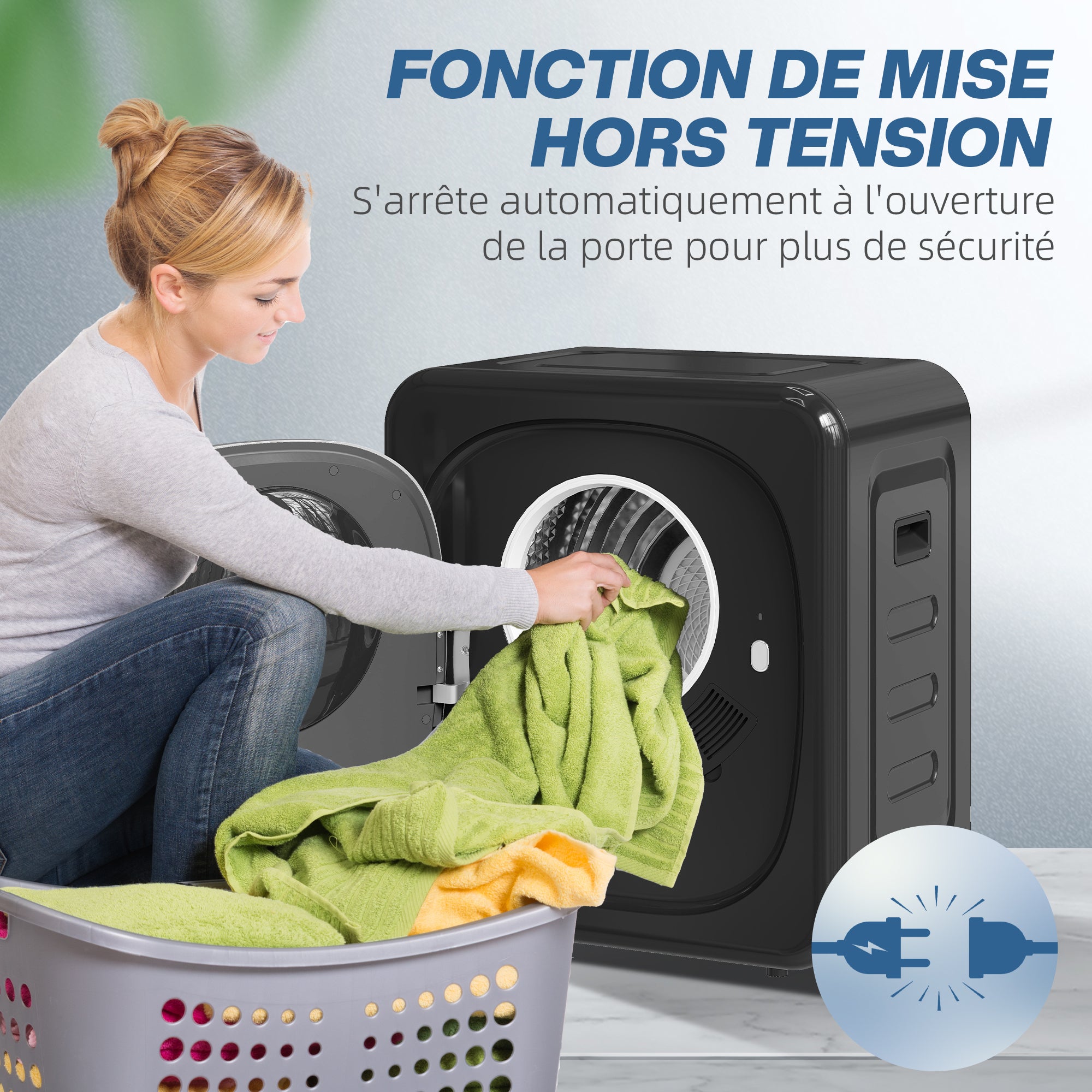 Sèche linge à évacuation compact sèche-linge électrique 800 W 4 Kg avec 5 modes de séchage, cuve en acier inoxydable, charge frontale, pour appartement, maison, camping-cars, noir