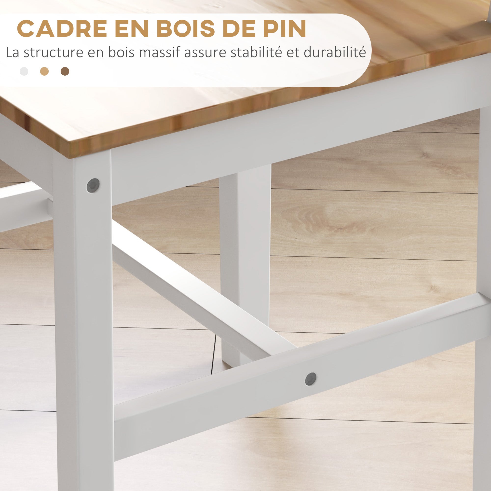Lot de 4 chaises de salle à manger, chaises de cuisine, style maison de campagne, dossier haut, cadre en bois de pin, pour salon, chambre, cuisine, bois naturel et blanc