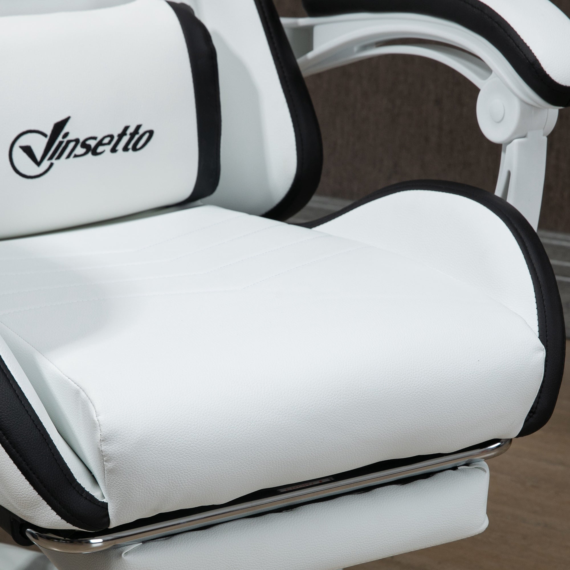 Chaise gaming fauteuil gaming ergonomique repose-pieds télescopique, dossier inclinable à 135°, appui-tête réglable et soutien lombaire, fauteuil de bureau 360° rotatif en similicuir, blanc