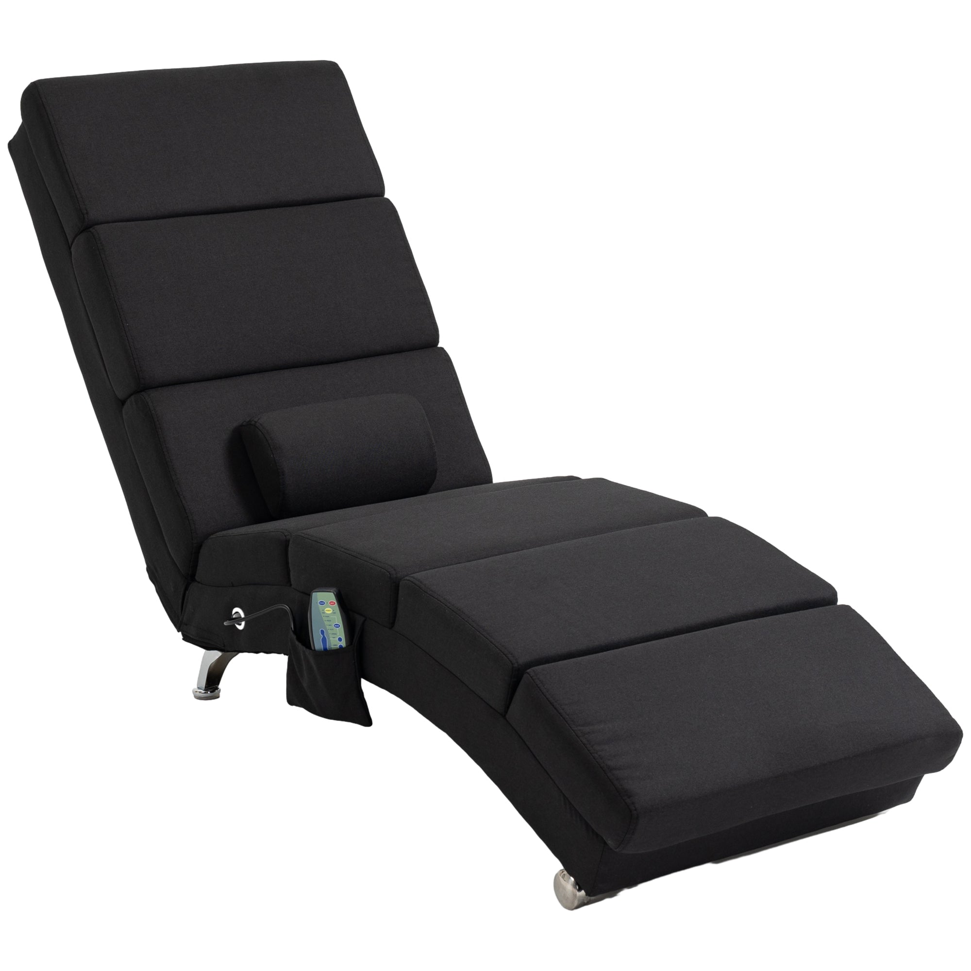 Fauteuil relax salon fauteuil de massage et chauffage meridienne chaise longue d'intérieur, avec télécommande et oreiller, chambre à coucher, salon, tissu effet lin noir