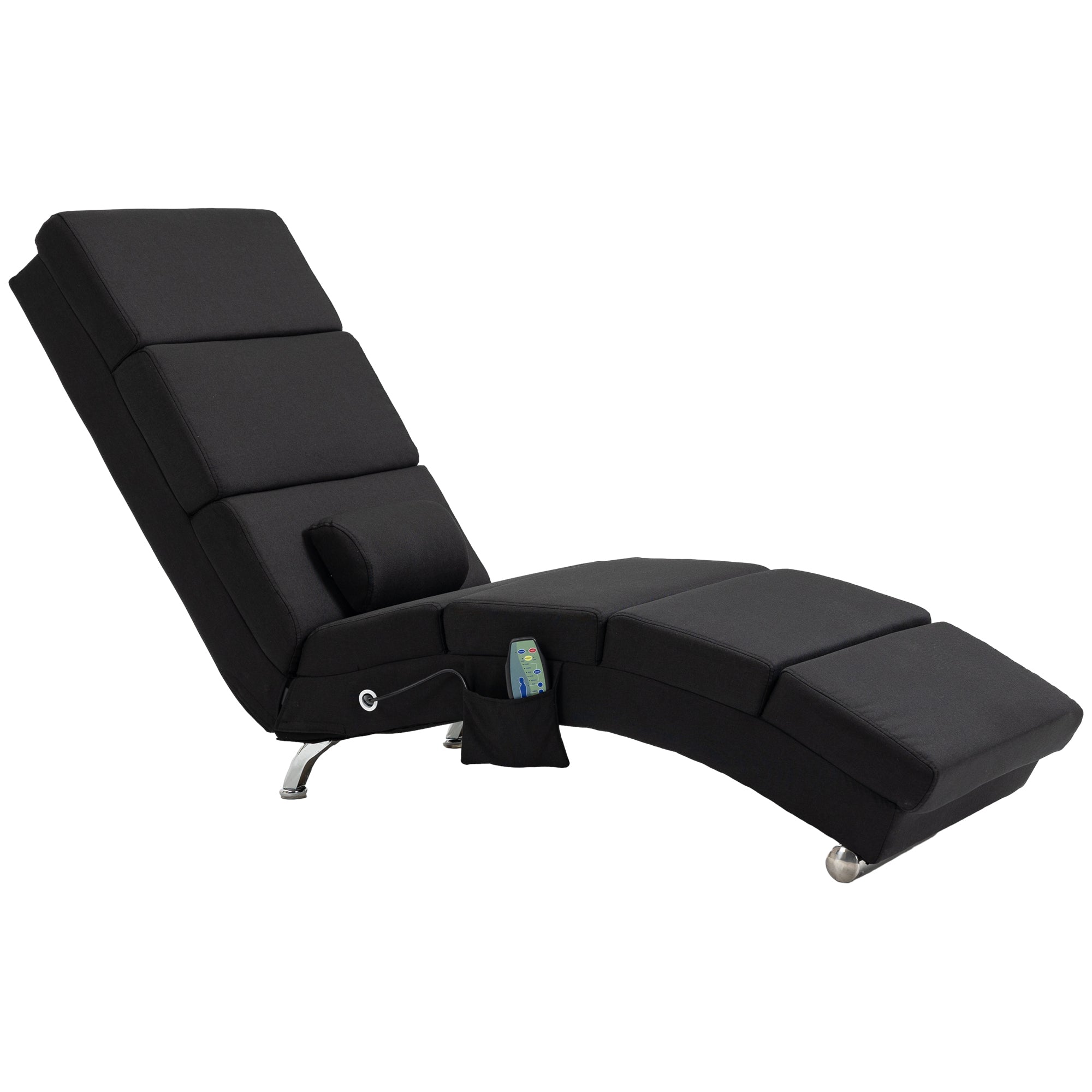Fauteuil relax salon fauteuil de massage et chauffage meridienne chaise longue d'intérieur, avec télécommande et oreiller, chambre à coucher, salon, tissu effet lin noir