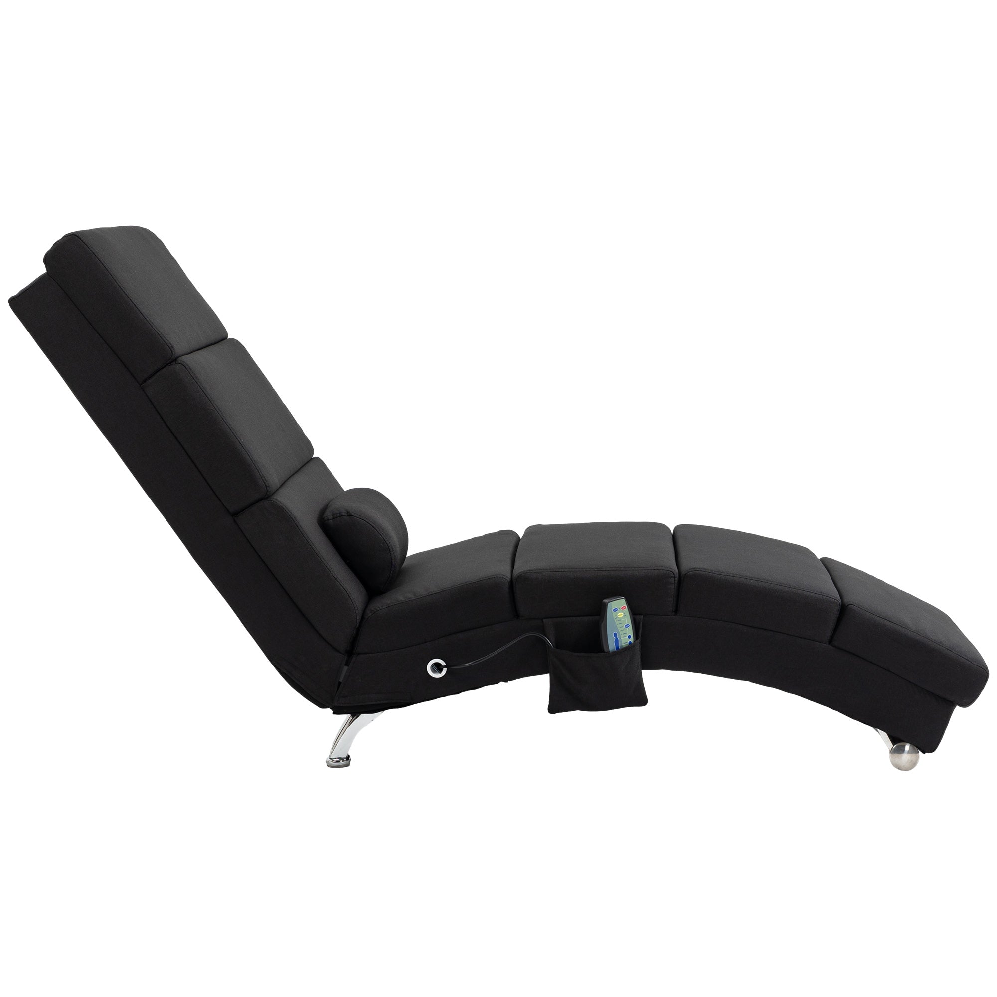 Fauteuil relax salon fauteuil de massage et chauffage meridienne chaise longue d'intérieur, avec télécommande et oreiller, chambre à coucher, salon, tissu effet lin noir