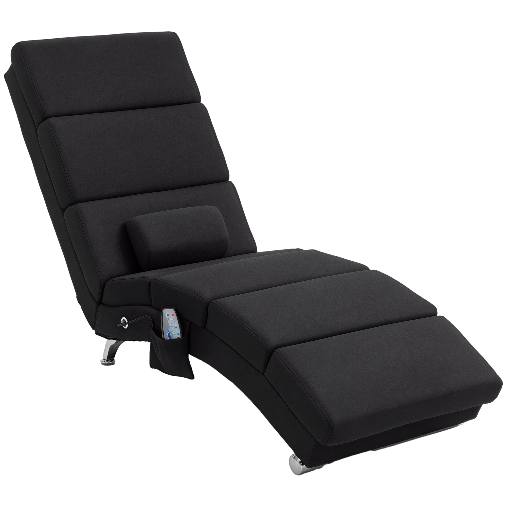 Fauteuil relax salon fauteuil de massage et chauffage meridienne chaise longue d'intérieur, avec télécommande et oreiller, chambre à coucher, salon, tissu effet lin noir
