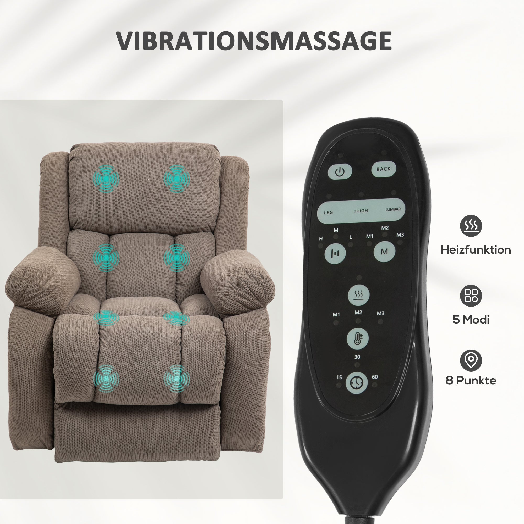 Fauteuil TV avec Aide au Lever Electrique Fauteuil Relaxant avec Fonction de Relaxation, Fonction de Massage, Sortie USB, Fauteuil TV avec Chauffage, Ressorts Ensachés, Télécommande et Poche Latérale, Marron Clair