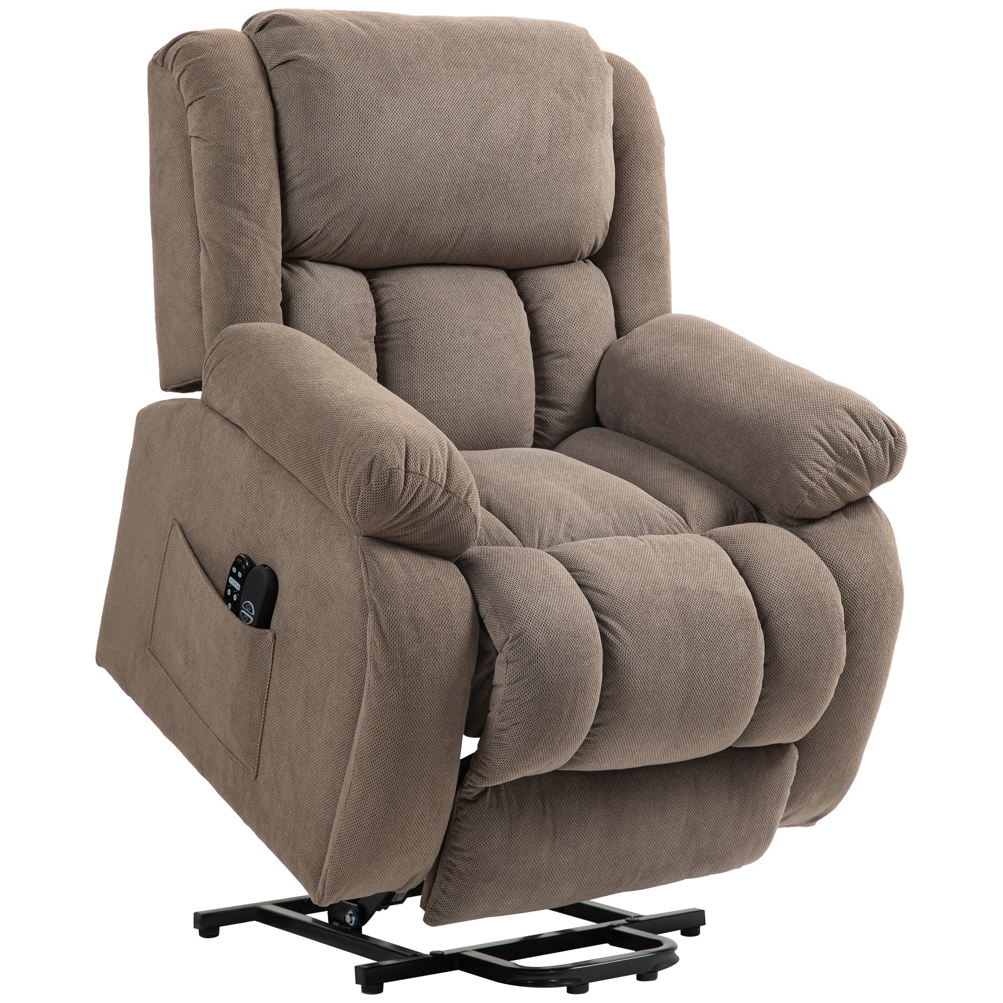 Fauteuil TV avec Aide au Lever Electrique Fauteuil Relaxant avec Fonction de Relaxation, Fonction de Massage, Sortie USB, Fauteuil TV avec Chauffage, Ressorts Ensachés, Télécommande et Poche Latérale, Marron Clair