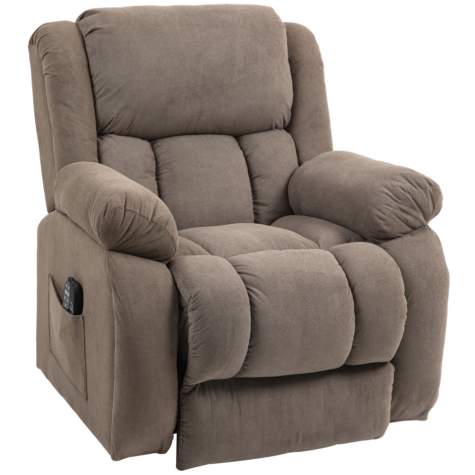 Fauteuil TV avec Aide au Lever Electrique Fauteuil Relaxant avec Fonction de Relaxation, Fonction de Massage, Sortie USB, Fauteuil TV avec Chauffage, Ressorts Ensachés, Télécommande et Poche Latérale, Marron Clair