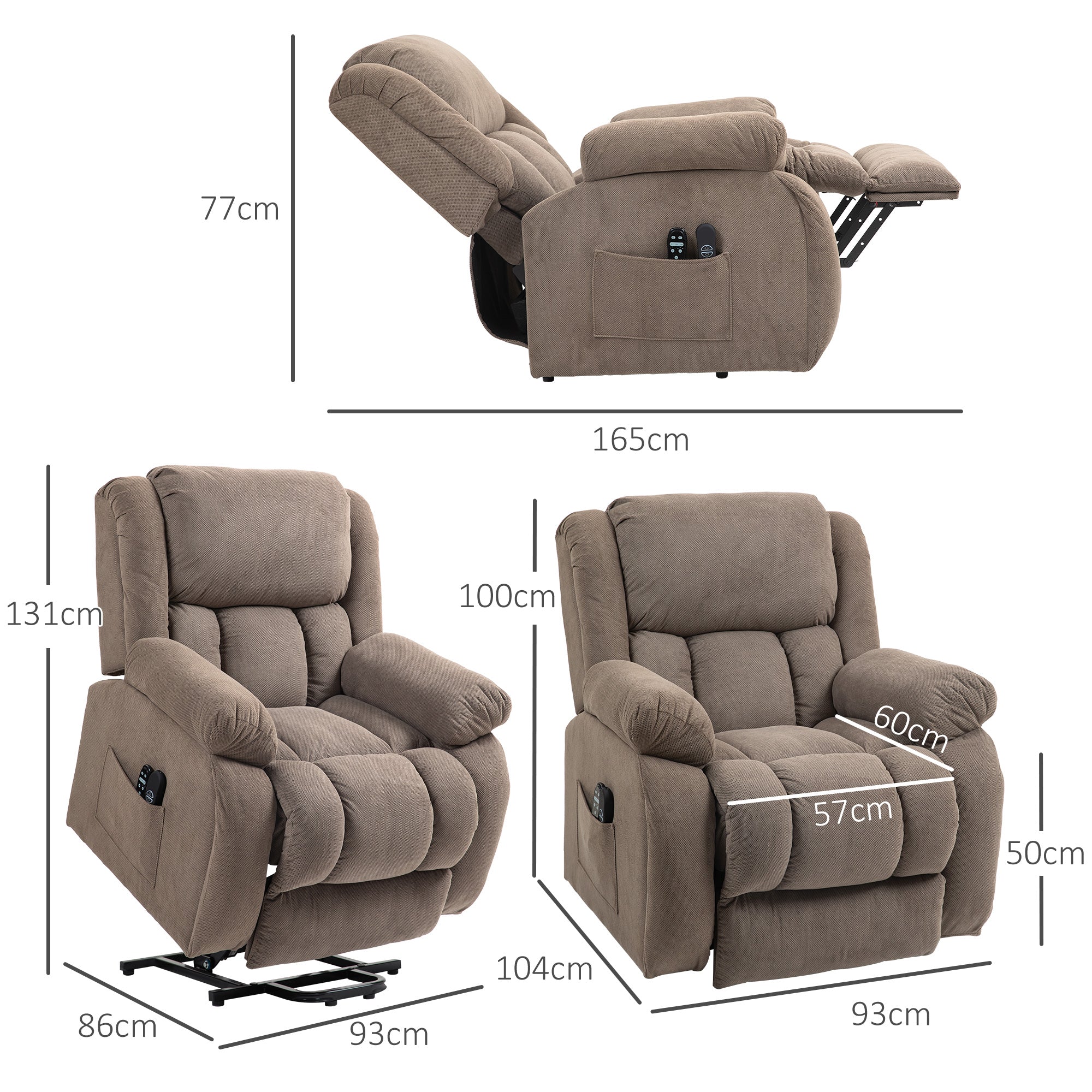 Fauteuil TV avec Aide au Lever Electrique Fauteuil Relaxant avec Fonction de Relaxation, Fonction de Massage, Sortie USB, Fauteuil TV avec Chauffage, Ressorts Ensachés, Télécommande et Poche Latérale, Marron Clair