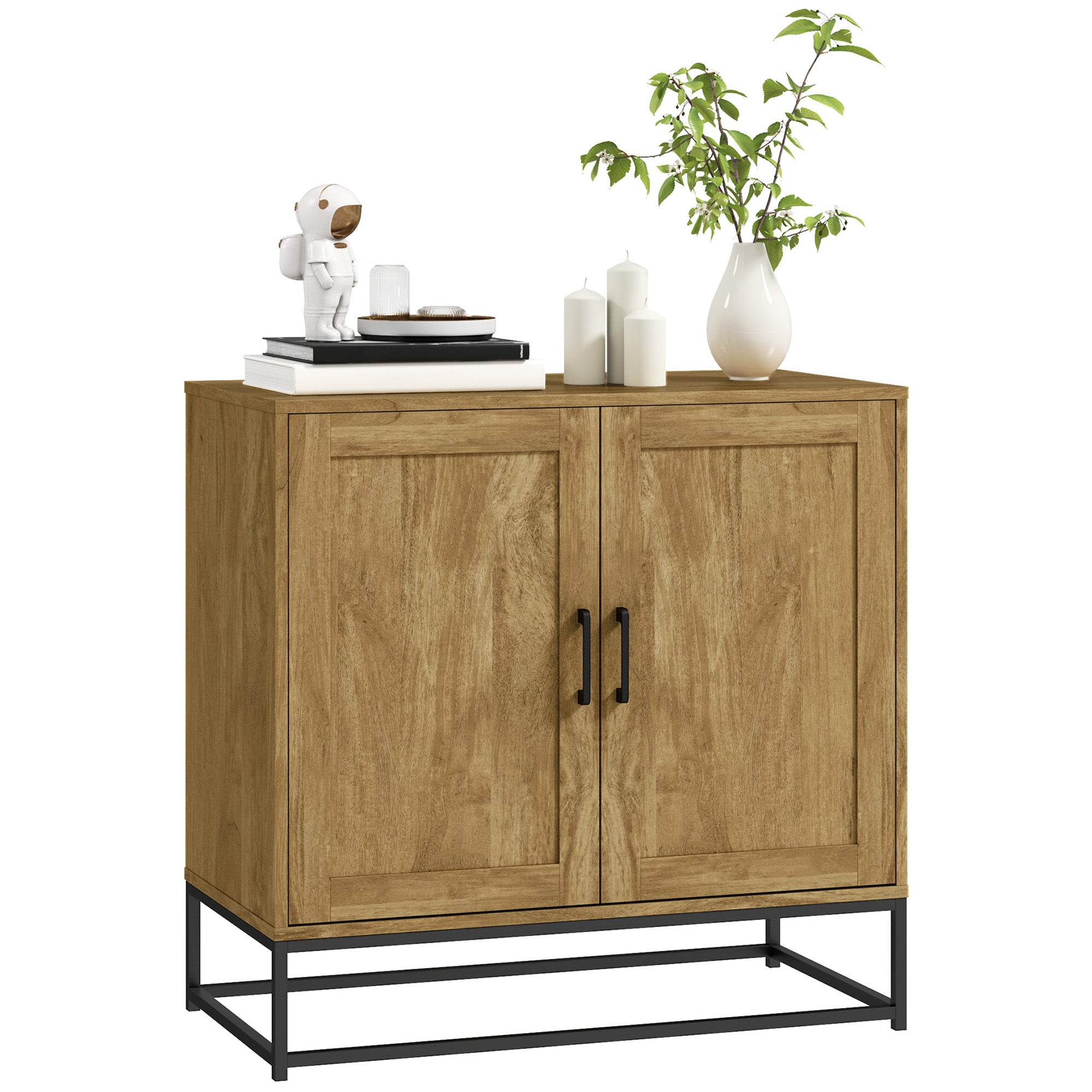 Buffet salon meuble de rangement style moderne avec placard à 2 portes, étagère réglable - buffet salle à manger et salon, 80 x 40 x 78 cm, bois naturel