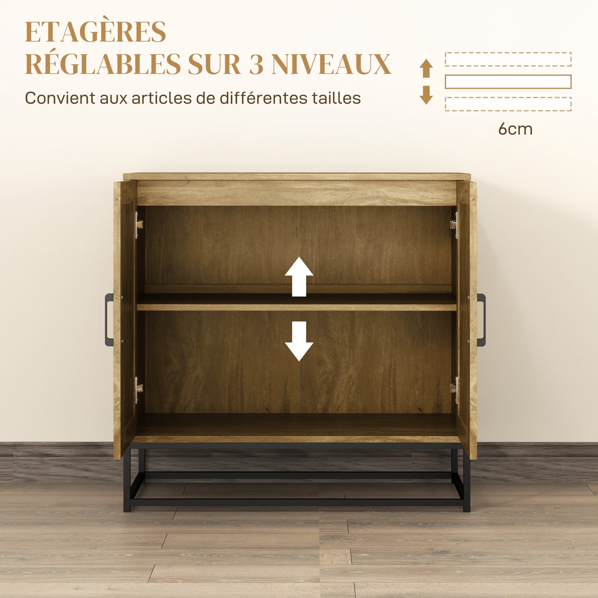 Buffet salon meuble de rangement style moderne avec placard à 2 portes, étagère réglable - buffet salle à manger et salon, 80 x 40 x 78 cm, bois naturel