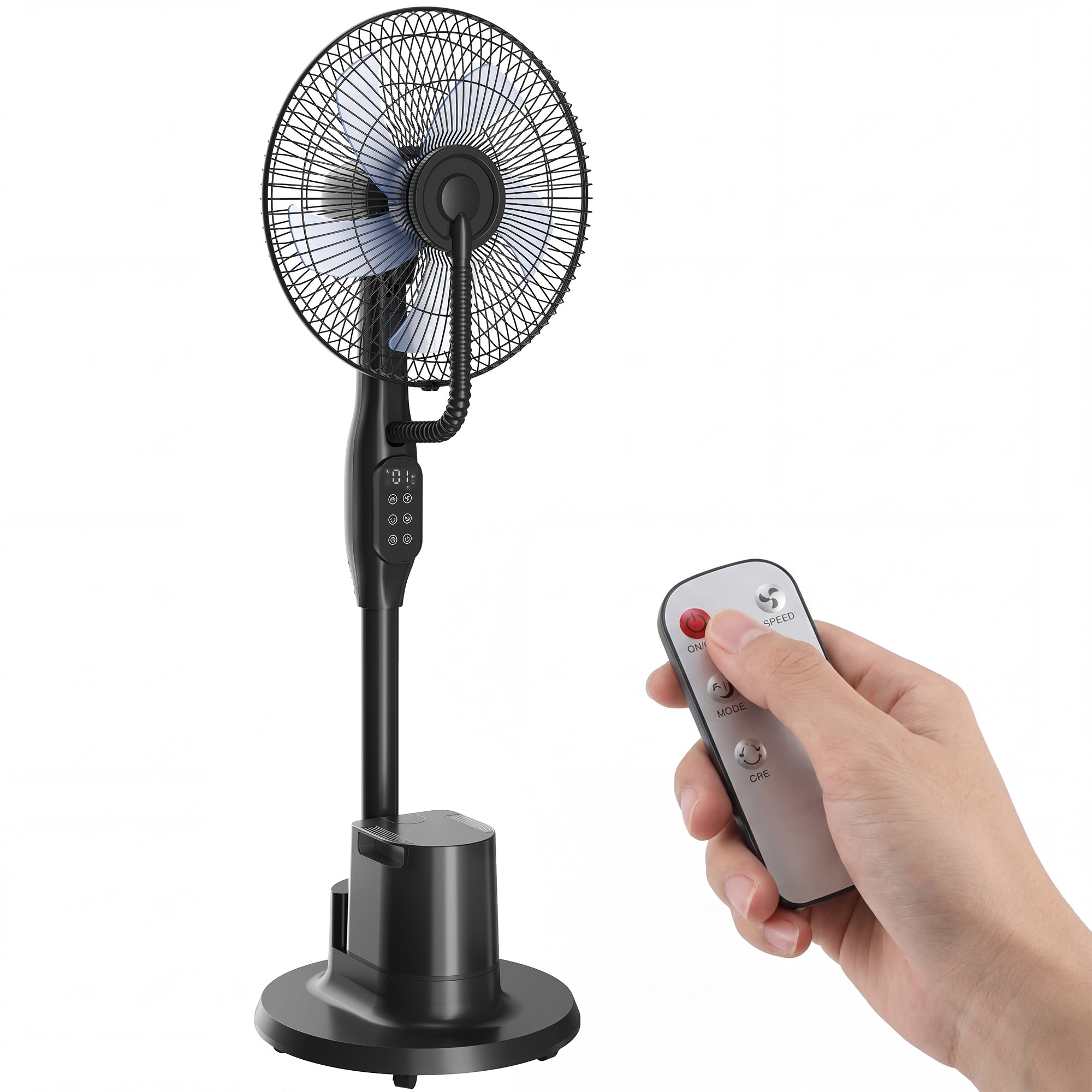 Ventilateur brumisateur silencieux 90 W, ventilateur sur pied 128 cm, oscillation 70°, 3 vitesses, 3 modes, réservoir d'eau 3,5 L, télécommande, minuterie 8 h, pour maison, bureau, noir