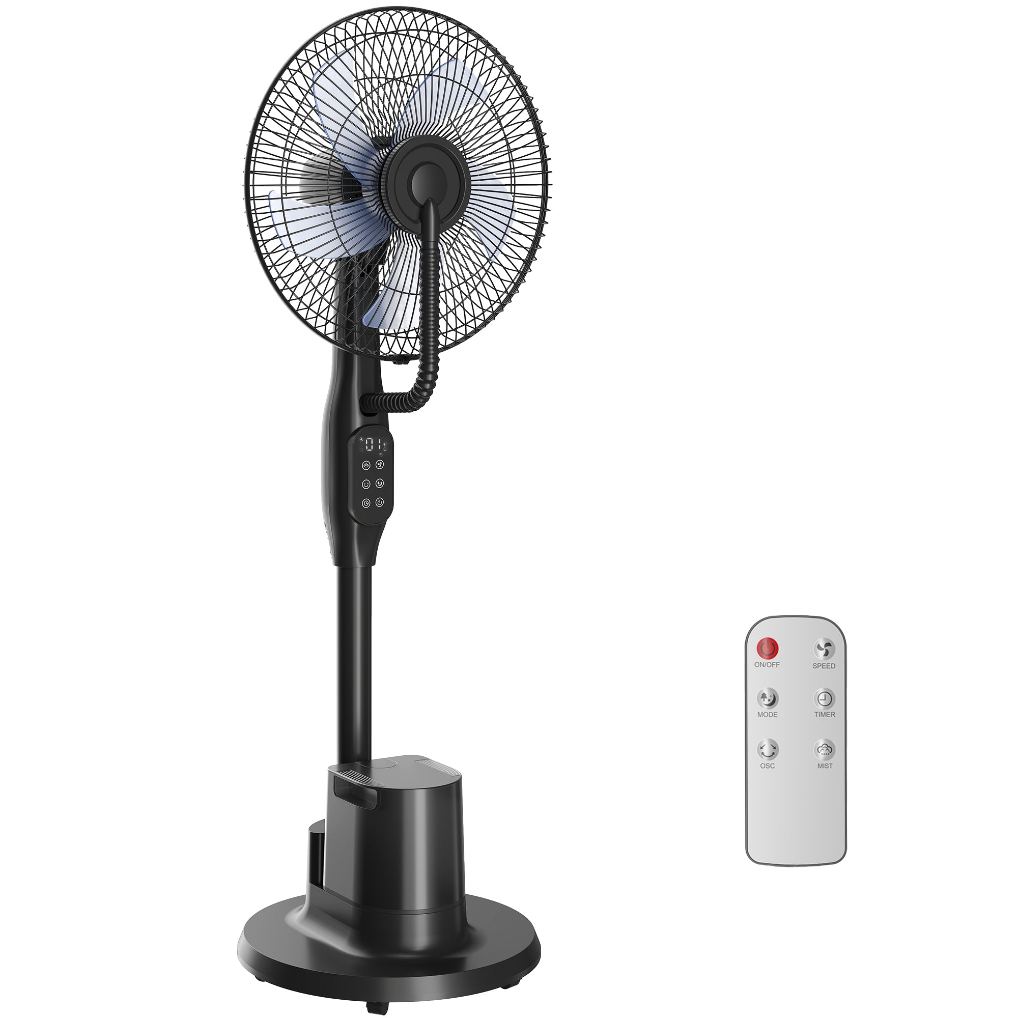 Ventilateur brumisateur silencieux 90 W, ventilateur sur pied 128 cm, oscillation 70°, 3 vitesses, 3 modes, réservoir d'eau 3,5 L, télécommande, minuterie 8 h, pour maison, bureau, noir