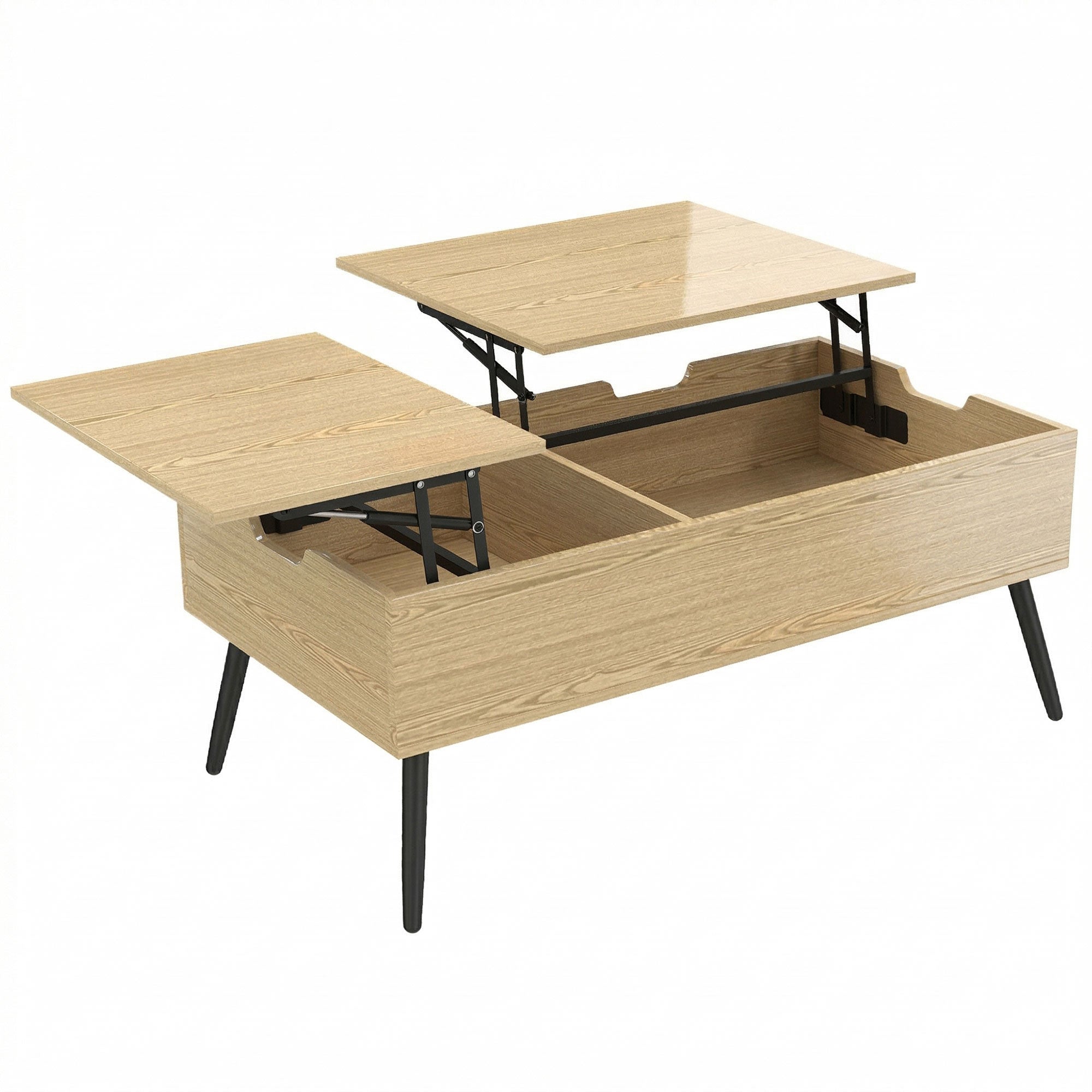 Table basse relevable avec double plateau, table de salon avec compartiment caché et pieds en métal, style moderne, pour salon, bureau, 100 x 50 x 58 cm, bois naturel