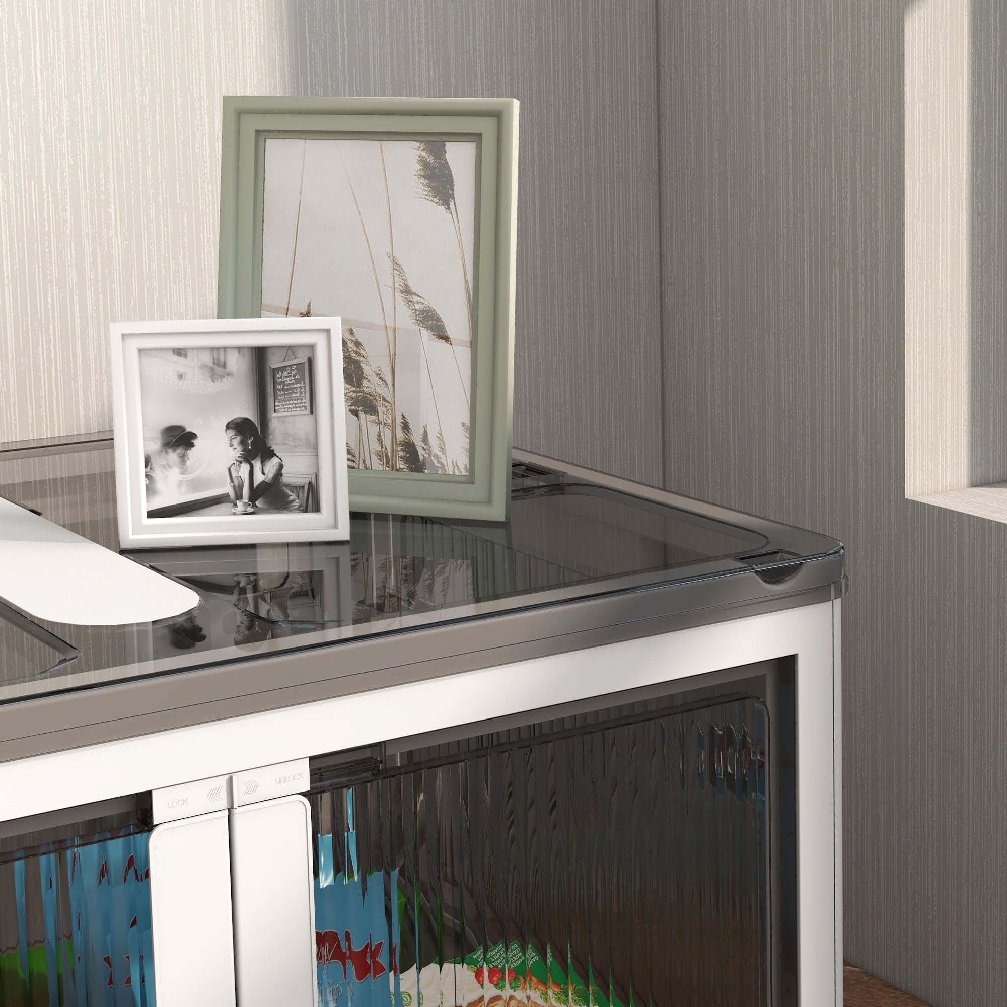 Boîte de rangement pliable et empilable 99L en plastique, caisse rangement cube avec couvercle et 4 roulettes, accès à 5 côtés, pour jouets et livres, blanc