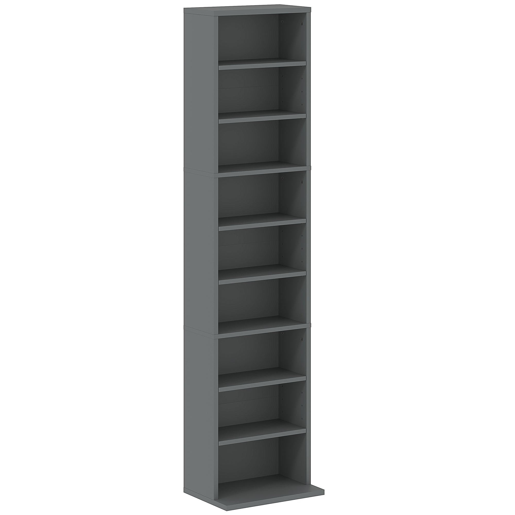 Rangements pour CD et DVD, meuble de rangement multimédia, capacité max. 260 CD/120 DVD, 9 compartiments et 6 étagères réglables, pour salon, chambre, bureau, 33 x 24 x 140 cm, gris