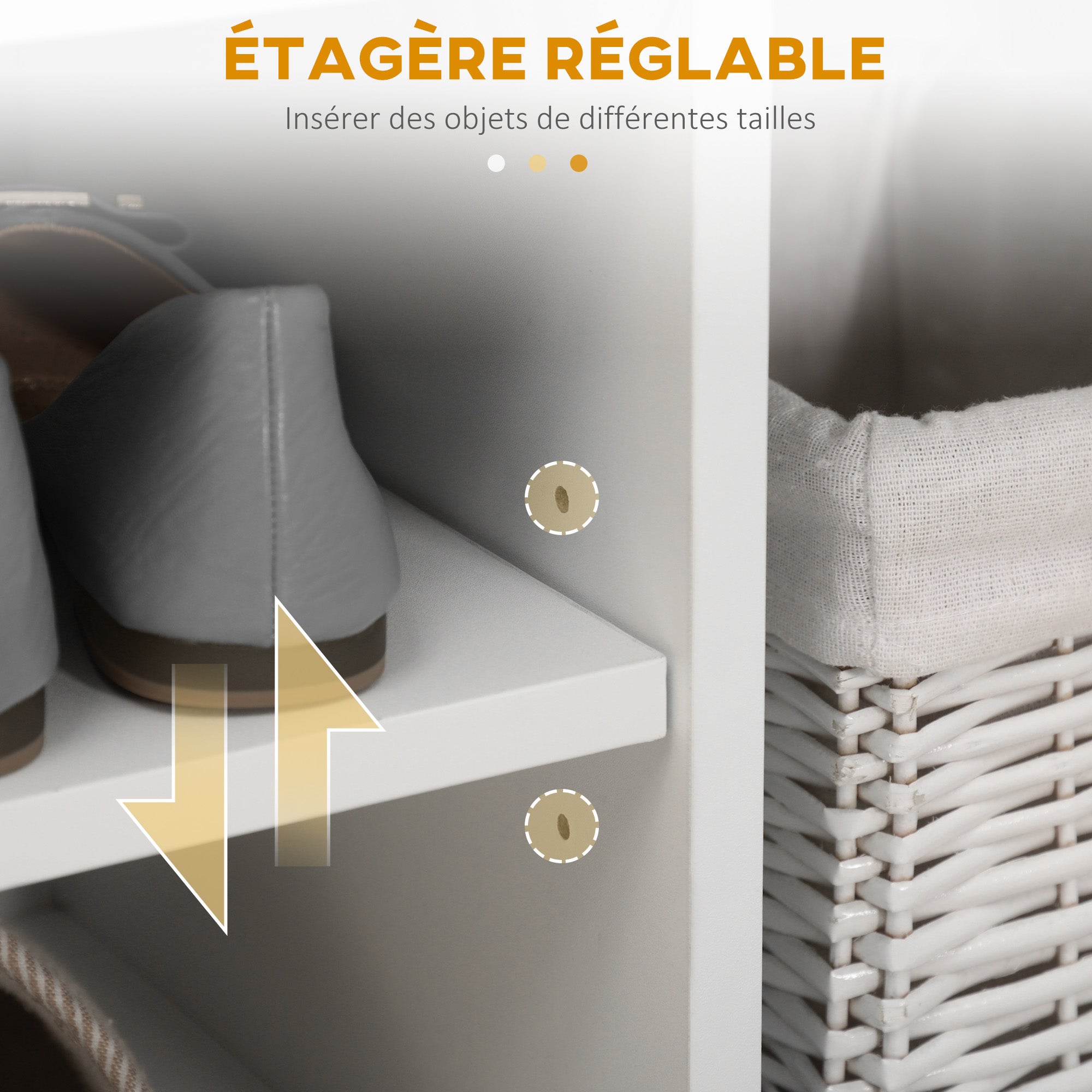 Meuble Chaussures Banc à Chaussures 2 Niveaux Rangement, Niche + Coffre intégré avec Coussin Blanc