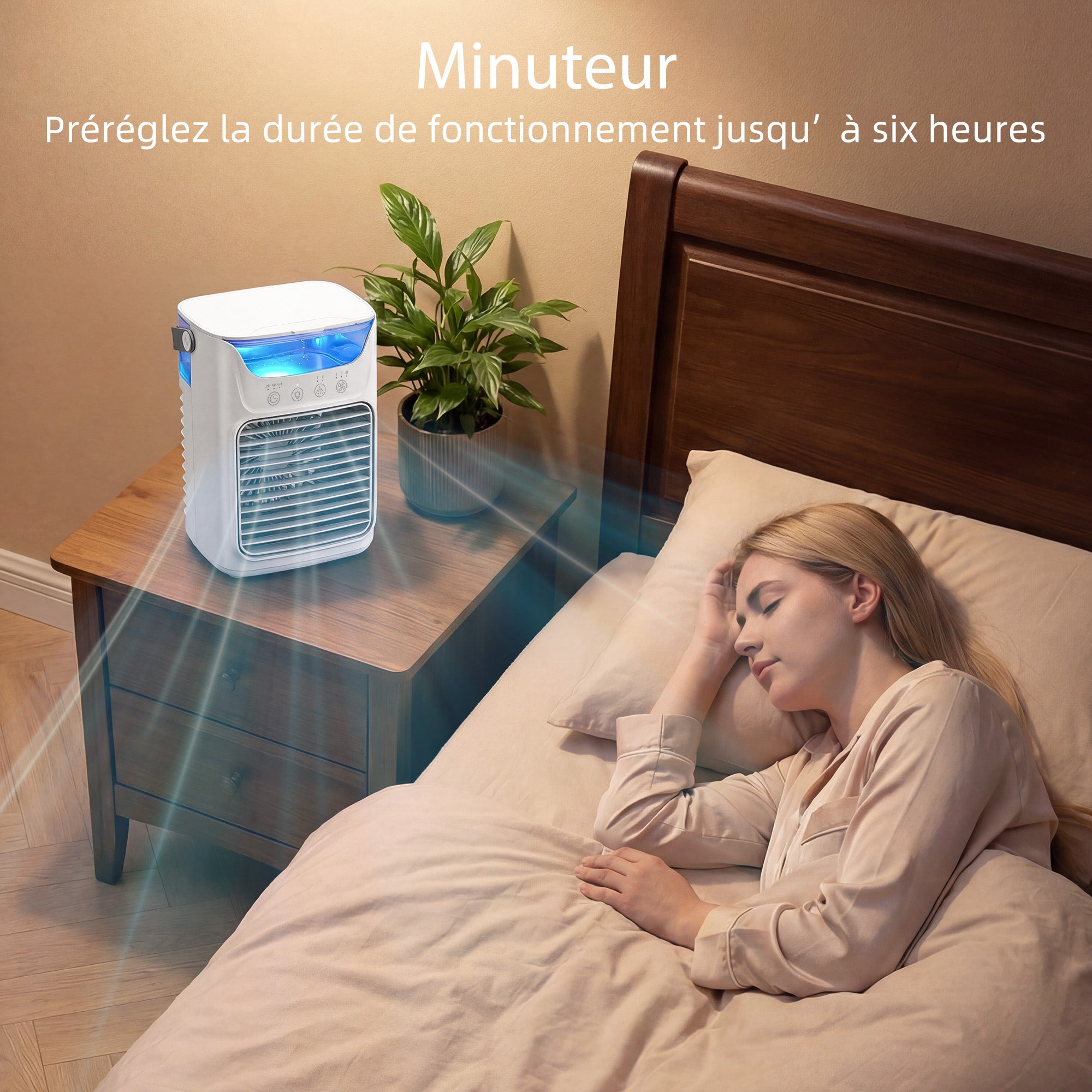 Ventilateur de table avec lumière RGB, ventilateur de bureau avec tête orientable, 3 vitesses, réservoir d'eau de 700 ml, pour chambre, dortoir et bureau, blanc