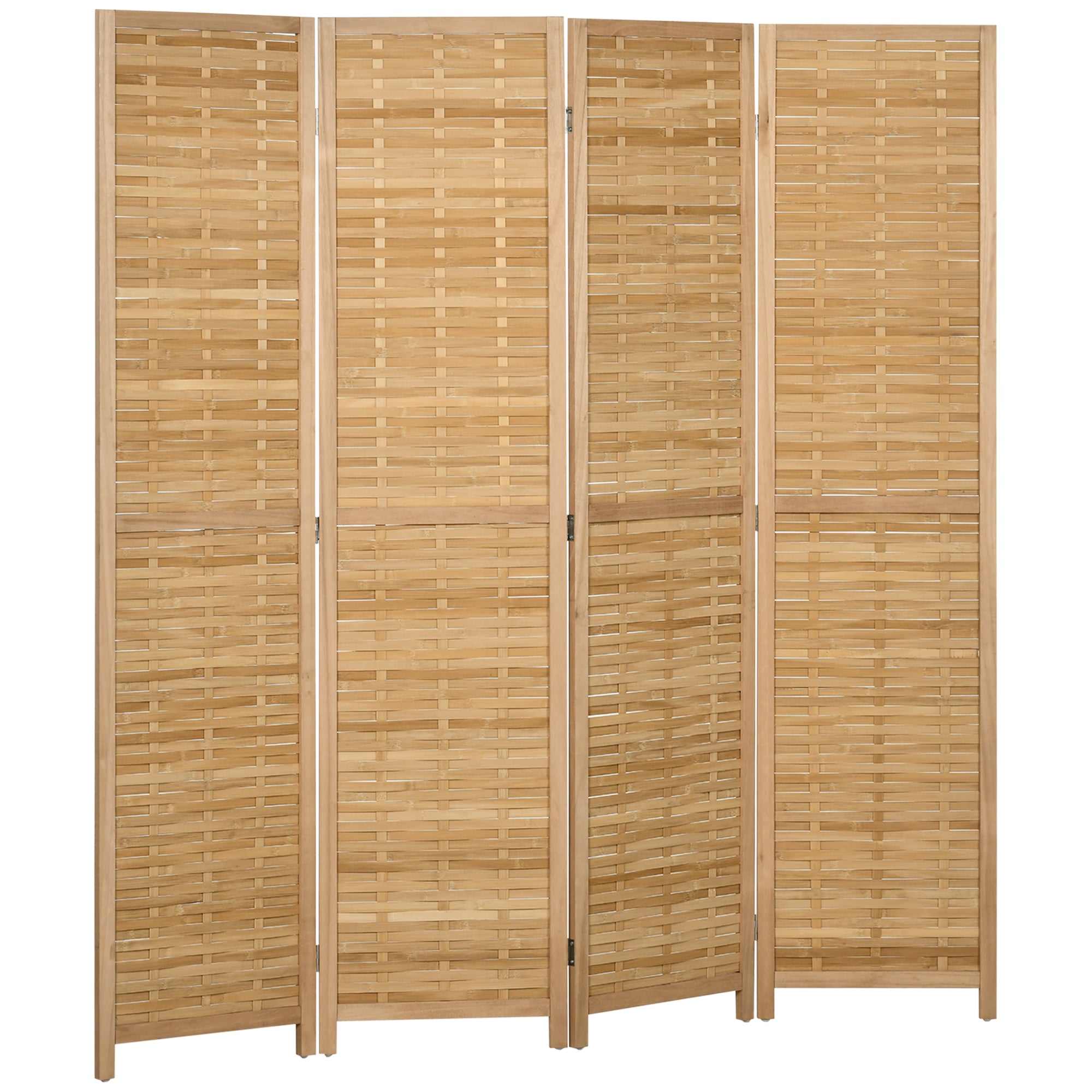 Paravent en bois 4 panneaux 160 x 170 cm séparateur de pièce closion de séparation pliable en bambou - naturel clair