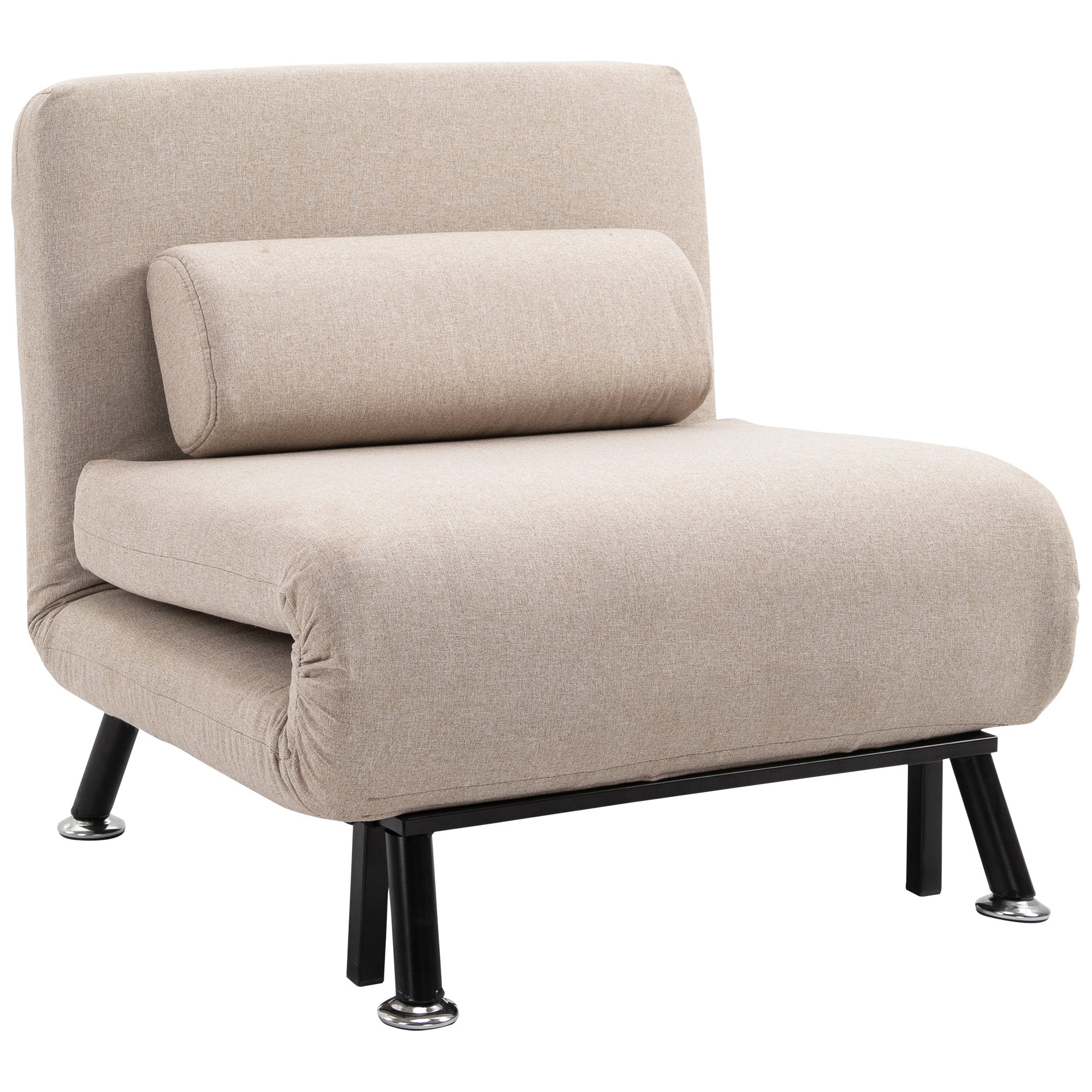 Fauteuil convertible 1 place chauffeuse 3 en 1 fauteuil lit avec dossier réglable en 5 positions, coussin inclus, canapé-lit 1 place pour invités, salon, charge 150 kg beige