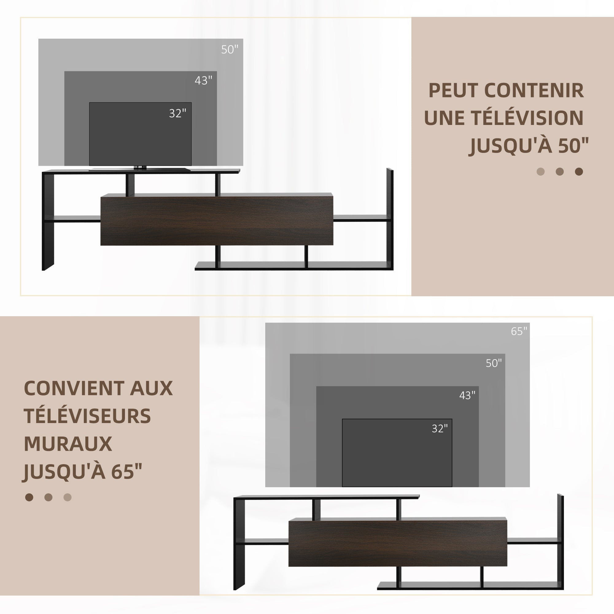 Ensemble meuble TV avec banc et étagère murale style contemporain 153,6L cm - noir