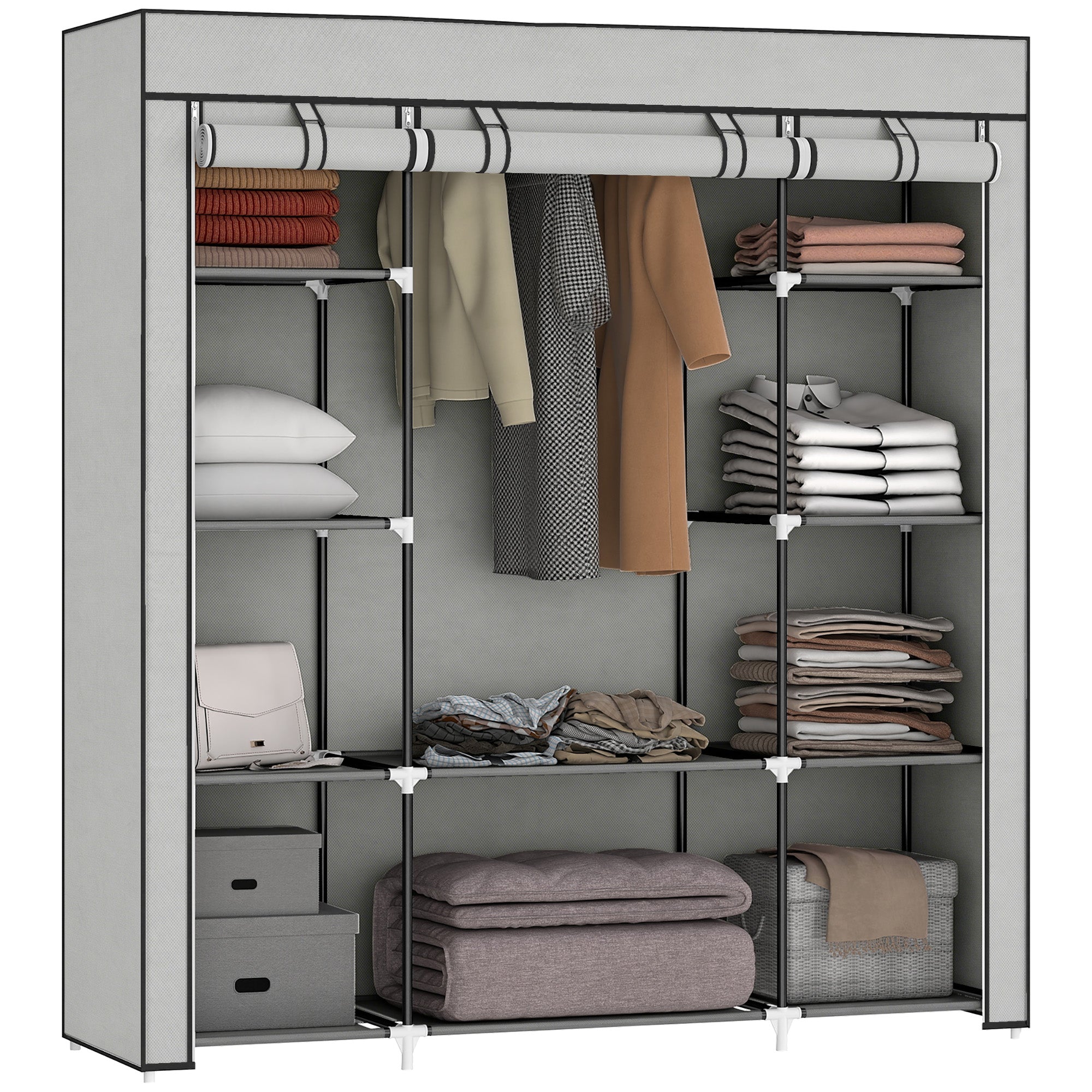 Armoire de rangement penderie en tissu, armoire chambre pliable, penderie vêtement avec barre de suspension et étagères pour vestiaire, chambre, dressing, 150 x 43 x 162,5 cm, gris clair