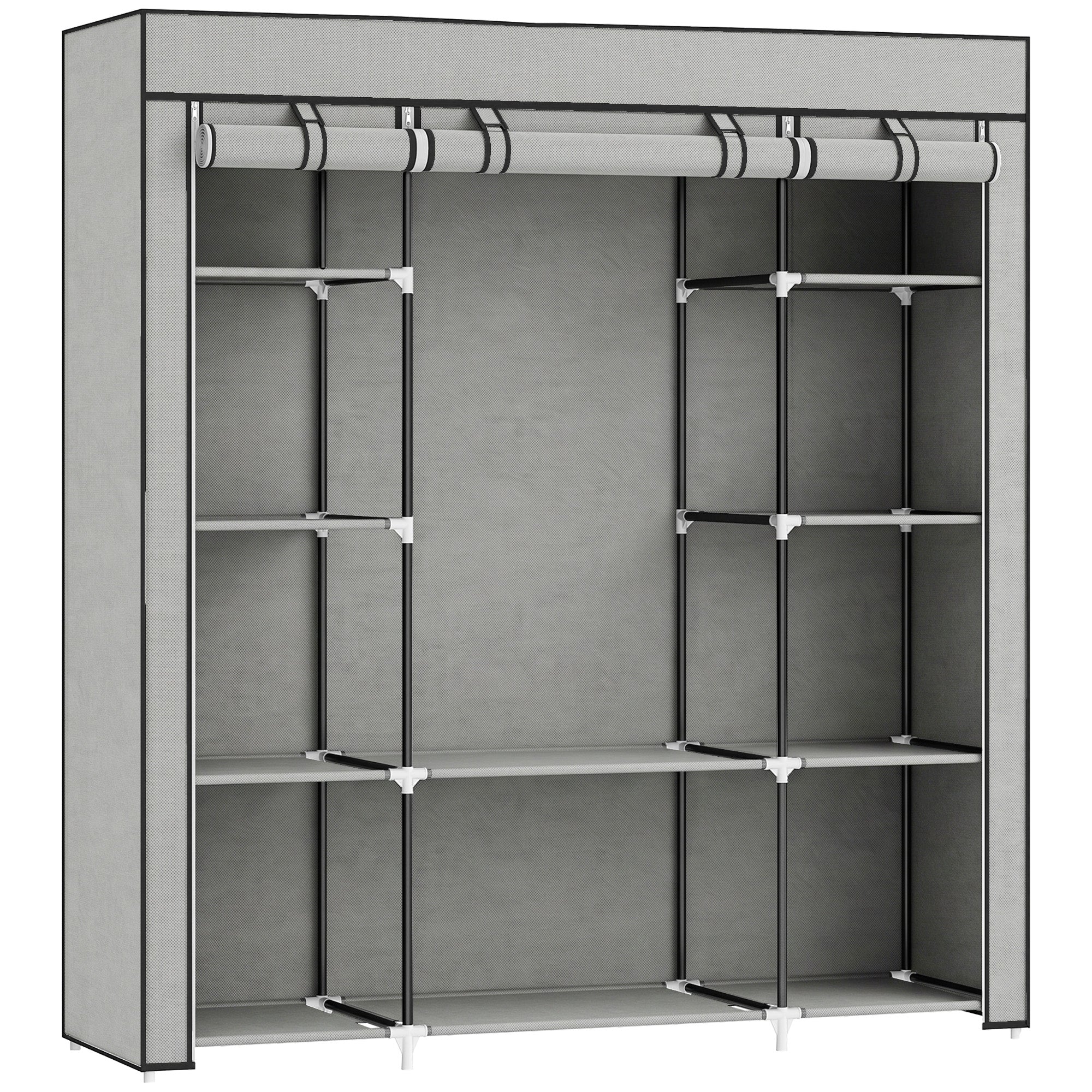Armoire de rangement penderie en tissu, armoire chambre pliable, penderie vêtement avec barre de suspension et étagères pour vestiaire, chambre, dressing, 150 x 43 x 162,5 cm, gris clair