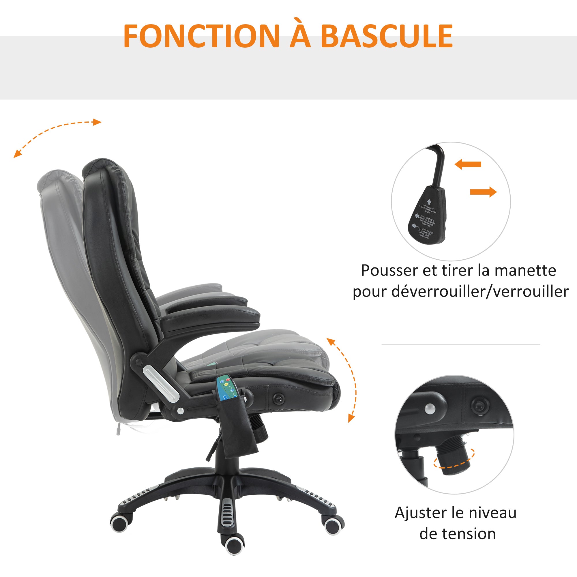 Fauteuil de bureau massant et chauffant électrique fauteuil bureau ergonomique revêtement synthétique noir
