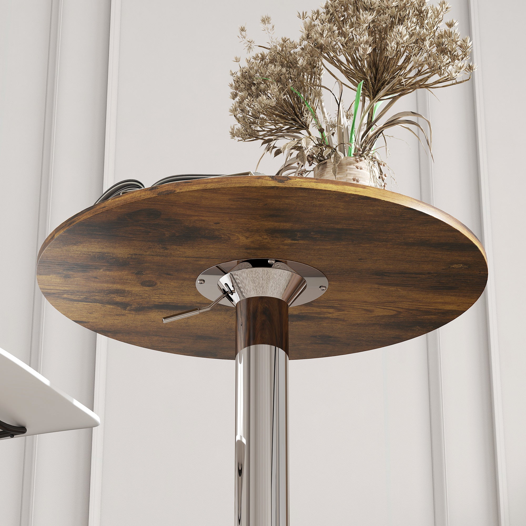 Table de Bar Table Bistro Mange-debout Chic Style Contemporain Hauteur réglable 67-93 cm Ø 60 cm Plateau pivotant 360° métal chromé marron