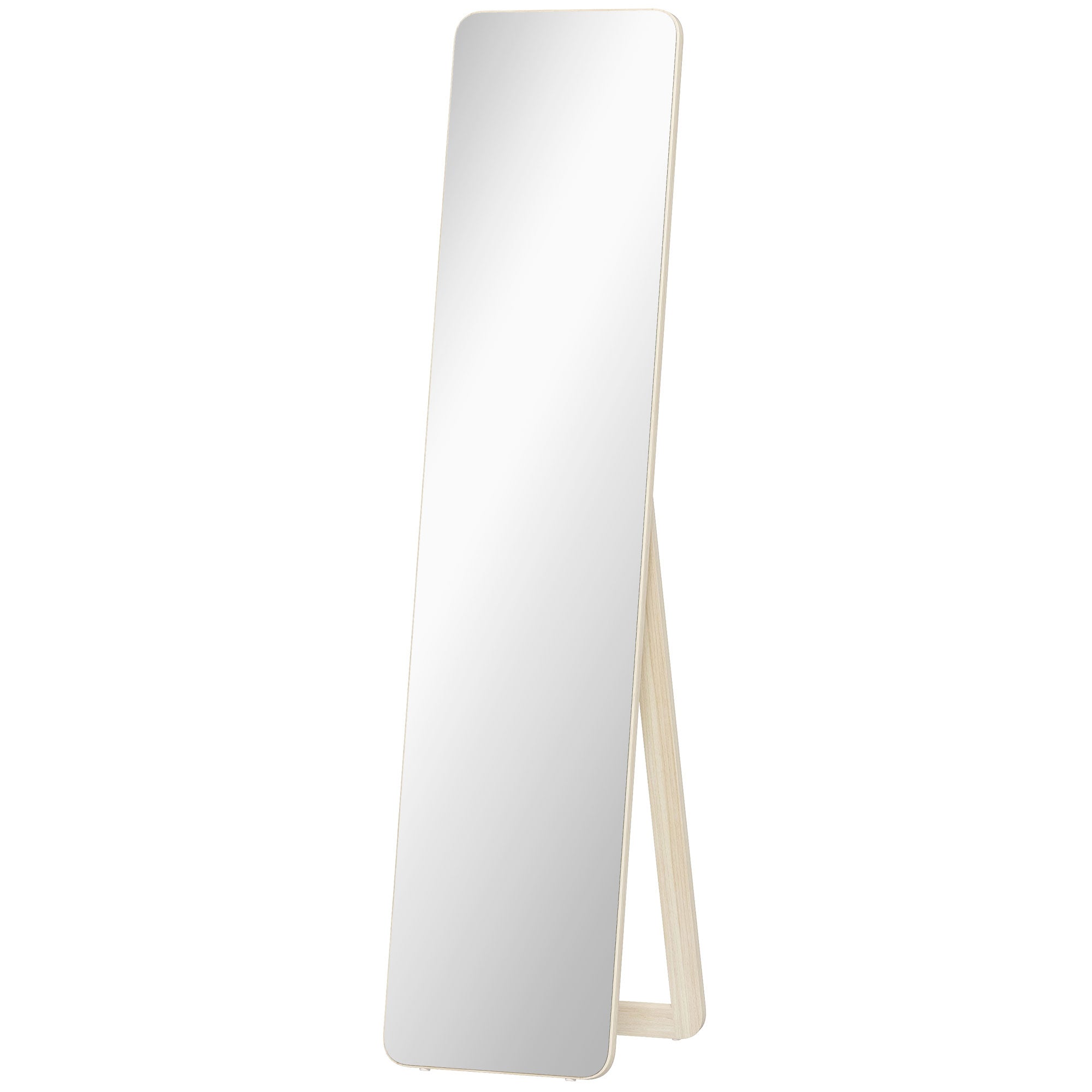 Grand miroir pleine longueur rectangulaire, 37 x 160 cm - miroir sur pied ou mural - pour chambre à coucher, salon et dressing, bois naturel