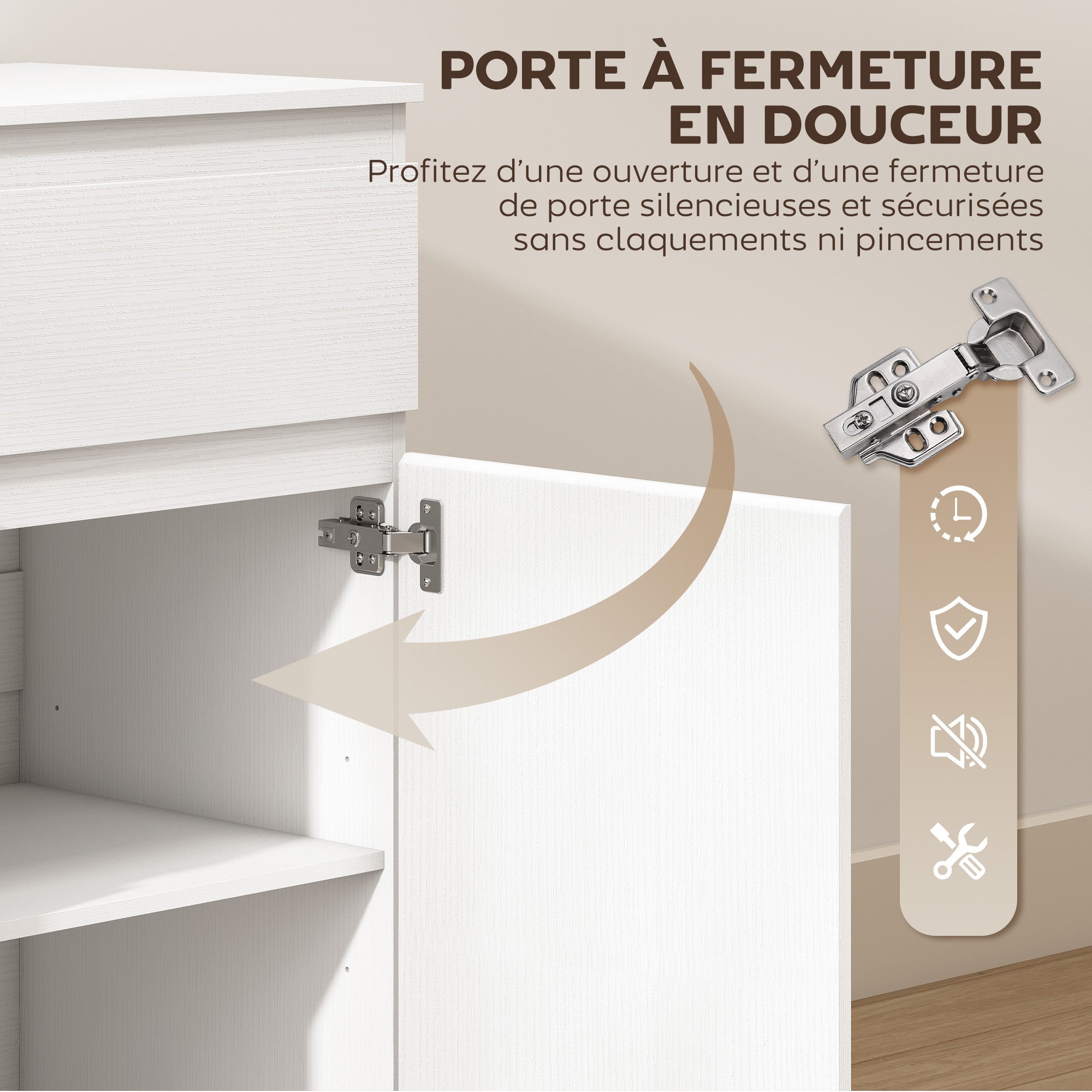 Buffet salon, meuble de rangement avec 5 tiroirs, étagère réglable et porte à fermeture douce, style moderne, buffet salle à manger et cuisine, 100 x 40 x 80 cm, blanc