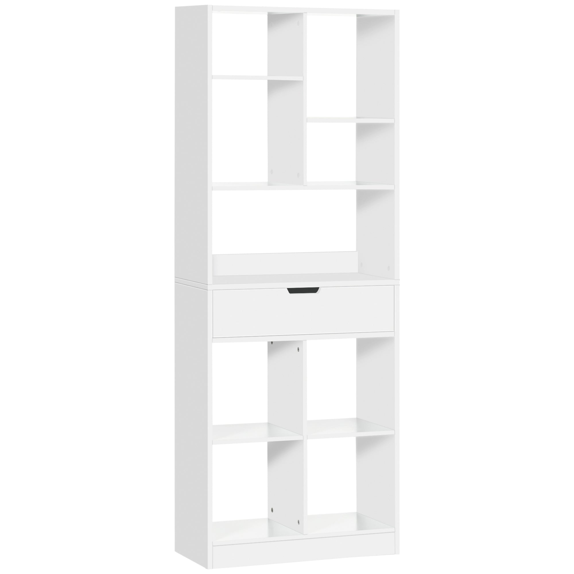 Bibliothèque, étagère à livres, meuble de rangement avec tiroir et compartiments ouvertes, étagère de rangement pour salon, chambre bureau, 60 x 26 x 158 cm, blanc