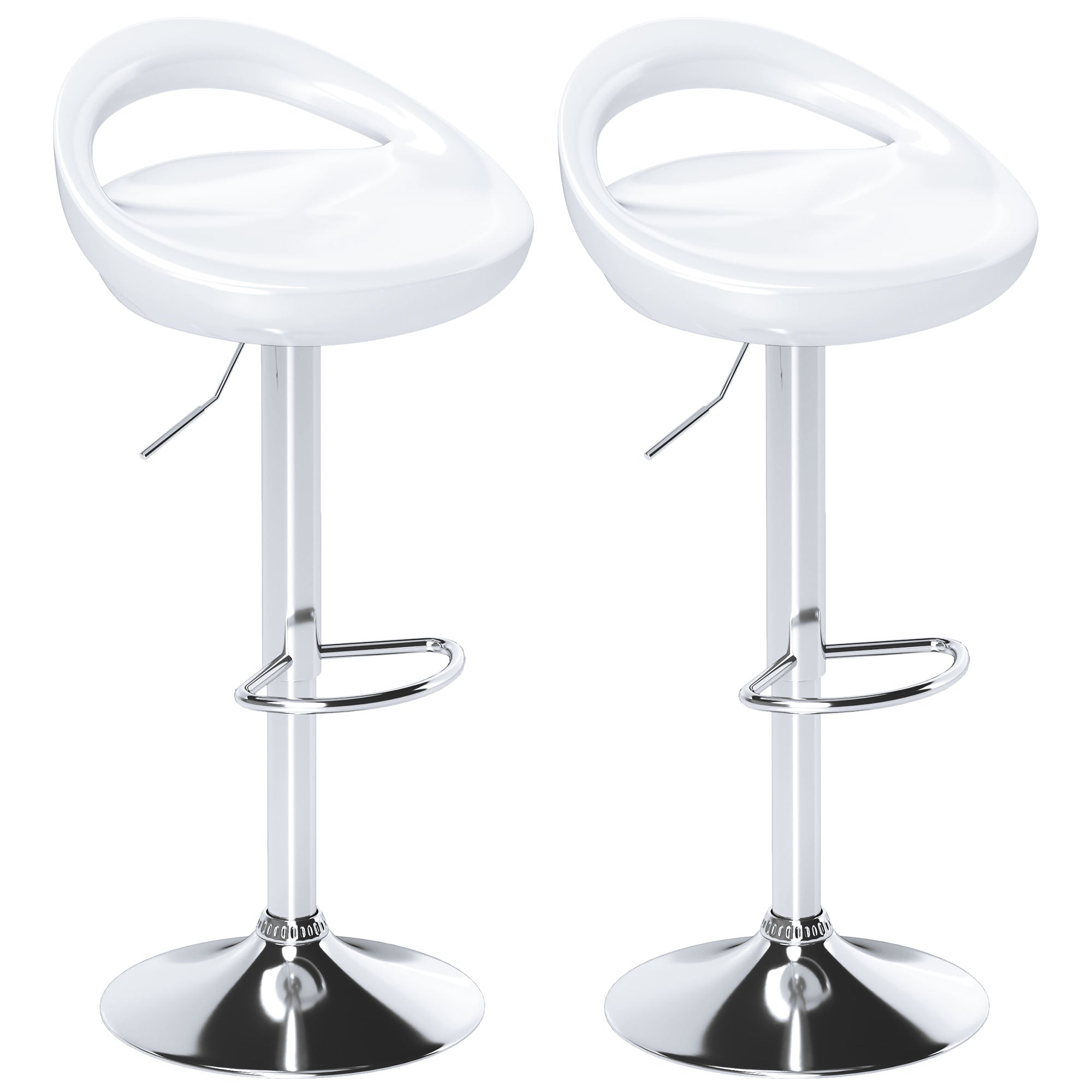 Lot de 2 tabourets de bar, chaises de bar réglable en hauteur, chaise haute cuisine avec dossier et repose-pieds, pivotant à 360°, ABS et métal, pour salle à manger, comptoir, blanc