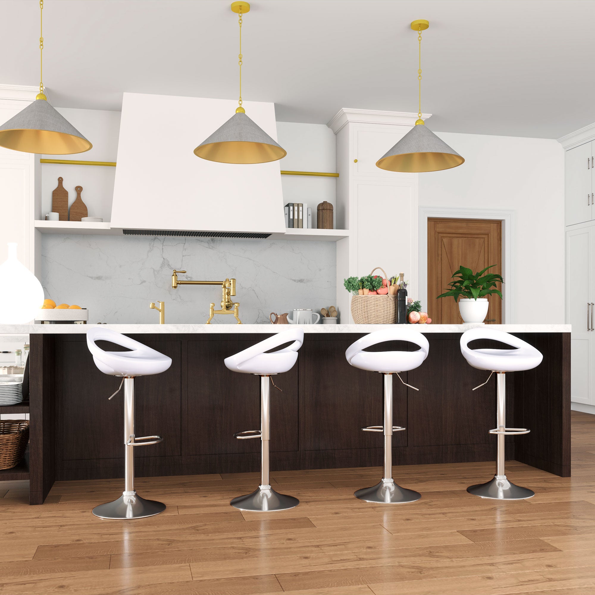 Lot de 2 tabourets de bar, chaises de bar réglable en hauteur, chaise haute cuisine avec dossier et repose-pieds, pivotant à 360°, ABS et métal, pour salle à manger, comptoir, blanc