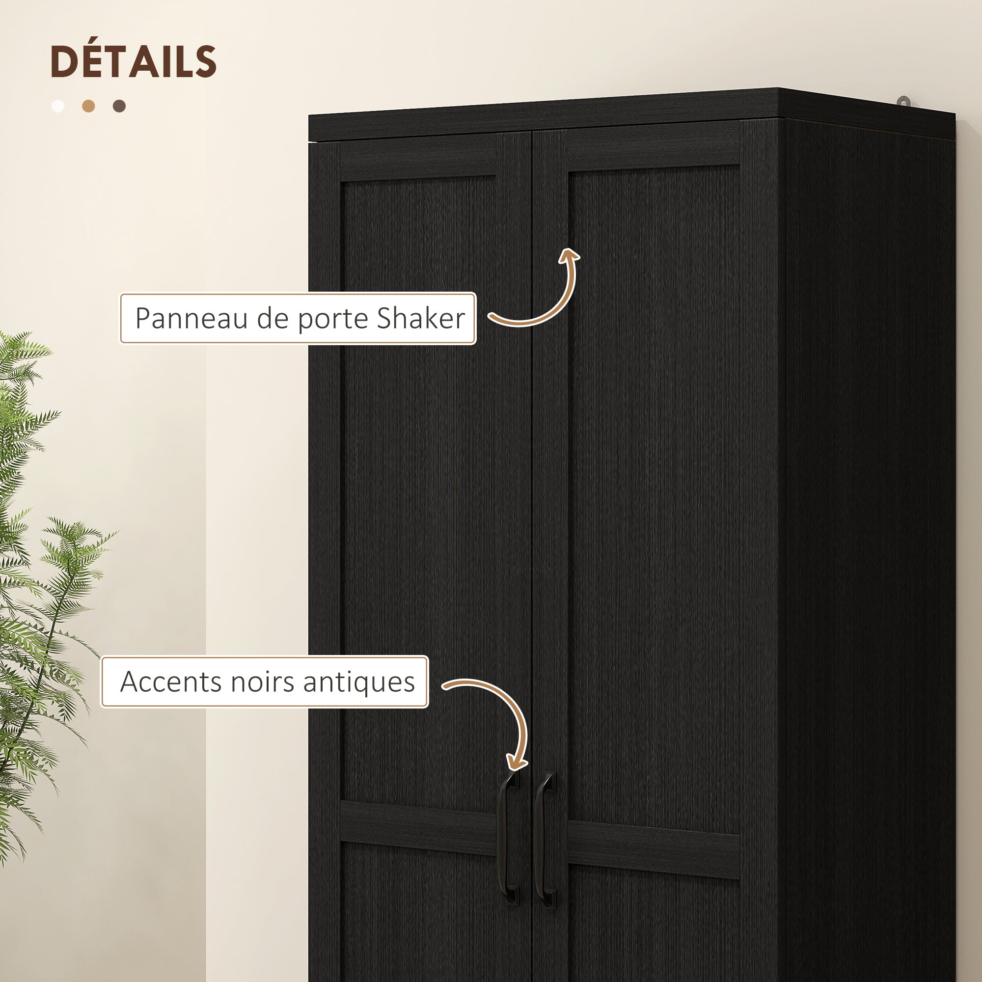 Buffet cuisine, meuble cuisine rangement, meuble de rangement, vaisselier moderne avec double porte et 2 étagères réglables, pour salle à manger, salon, 60 x 40 x 160 cm, noir