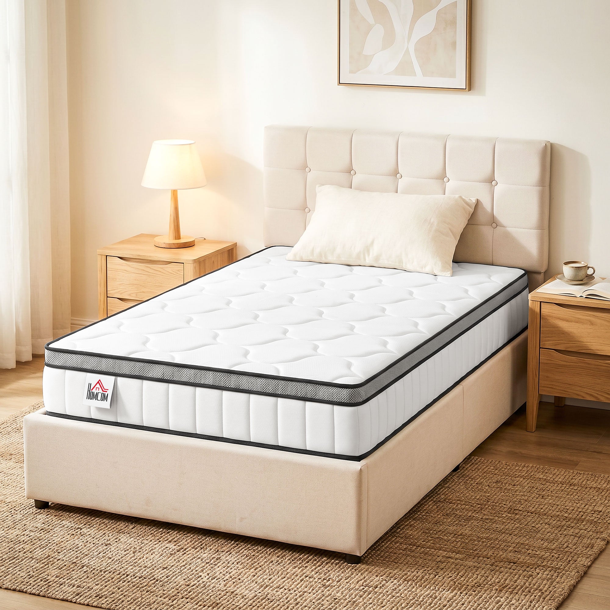 Matelas 90 x 190 cm, Matelas à Ressorts Ensachés, Mousse à Mémoire de Forme au Gel Rafraîchissant, 20 cm d'Épaisseur, Soutien en 7 Zones, Certifié Oeko-Tex, Fermeté Moyenne