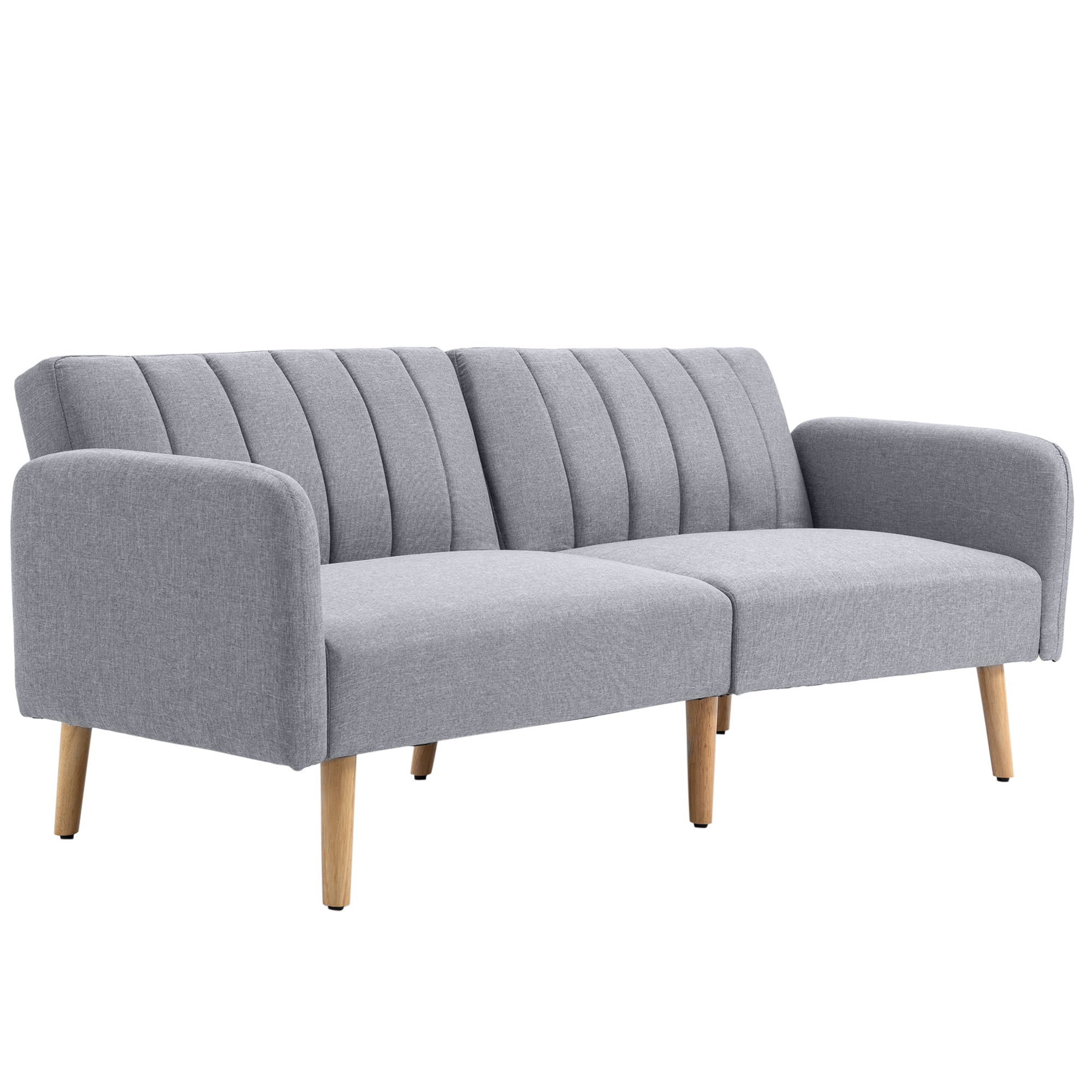 Canapé Convertible 2 Places Design scandinave Dossier inclinable 3 Positions Pieds Bois Tissu Aspect Lin Gris
