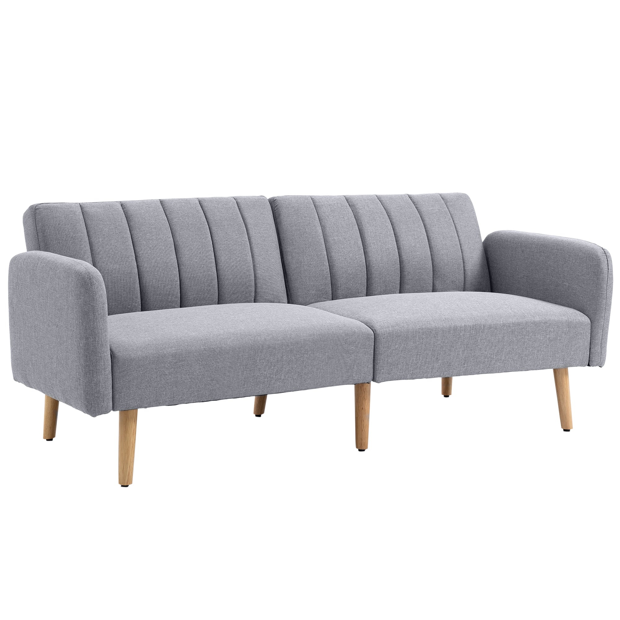 Canapé Convertible 2 Places Design scandinave Dossier inclinable 3 Positions Pieds Bois Tissu Aspect Lin Gris