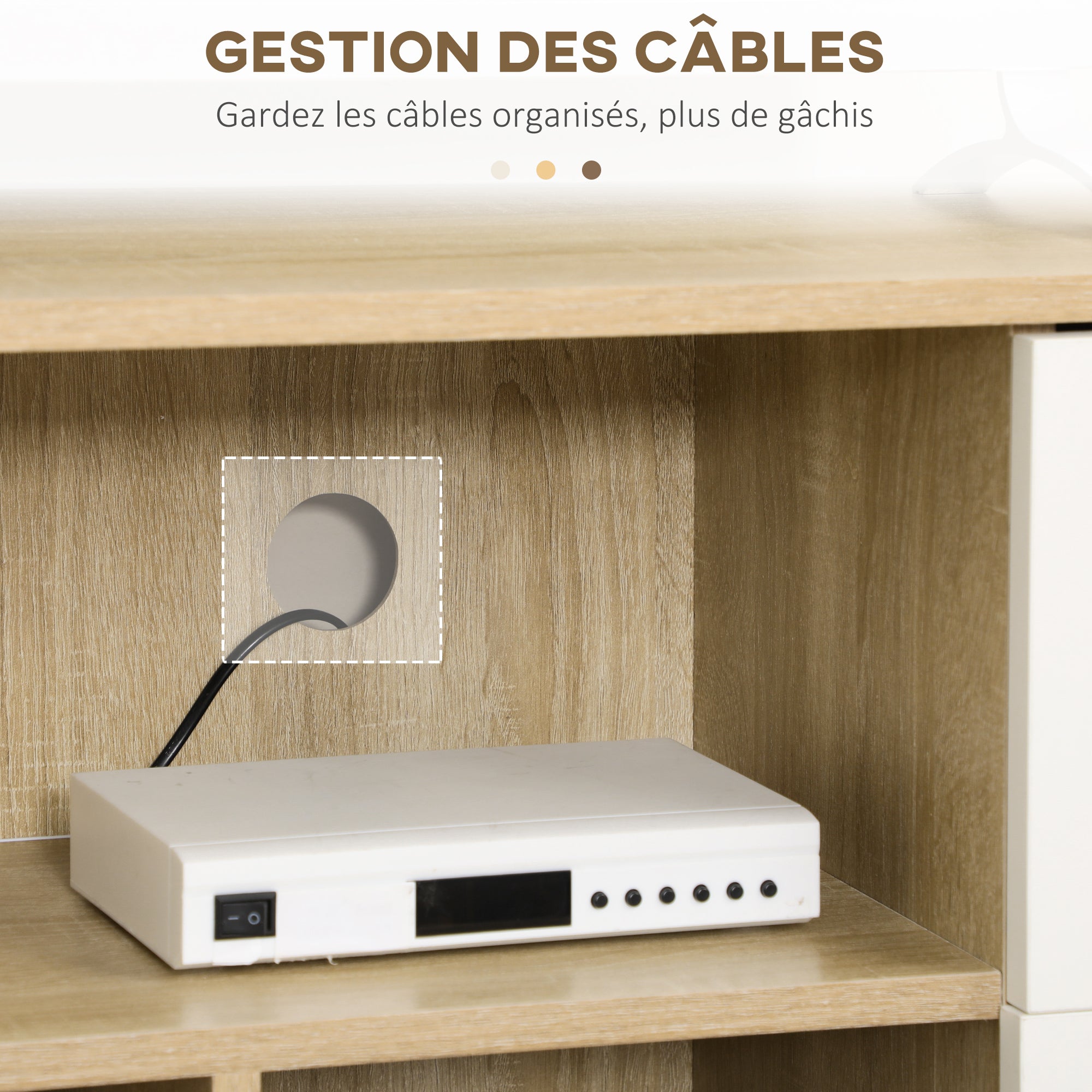 Meuble TV banc TV pour télévision jusqu'à 45 pouces pieds en bois massif style scandinave 3 niches 1 placard avec porte et 2 tiroirs 120 x 30 x 60 cm