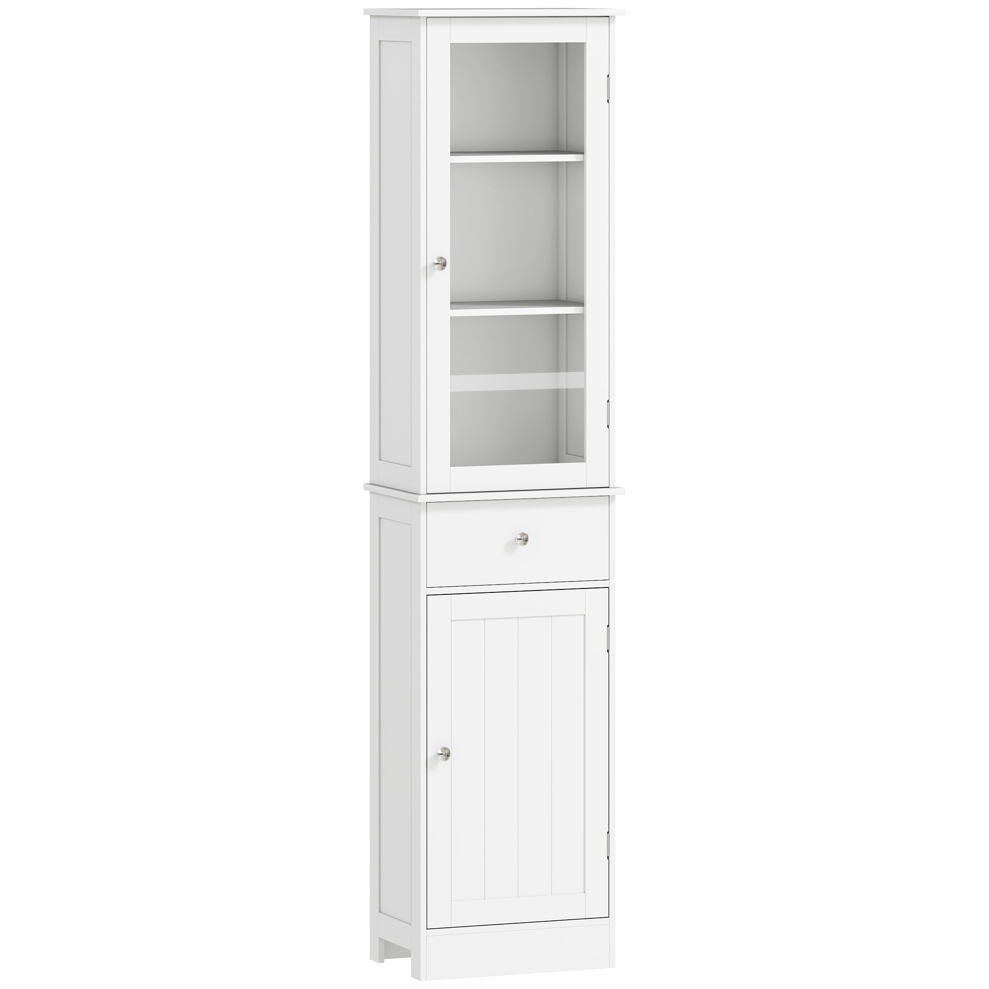 Meuble Colonne de Salle de Bain Placard Porte Acrylique 2 étagères Placard Porte 1 étagère tiroir MDF Blanc