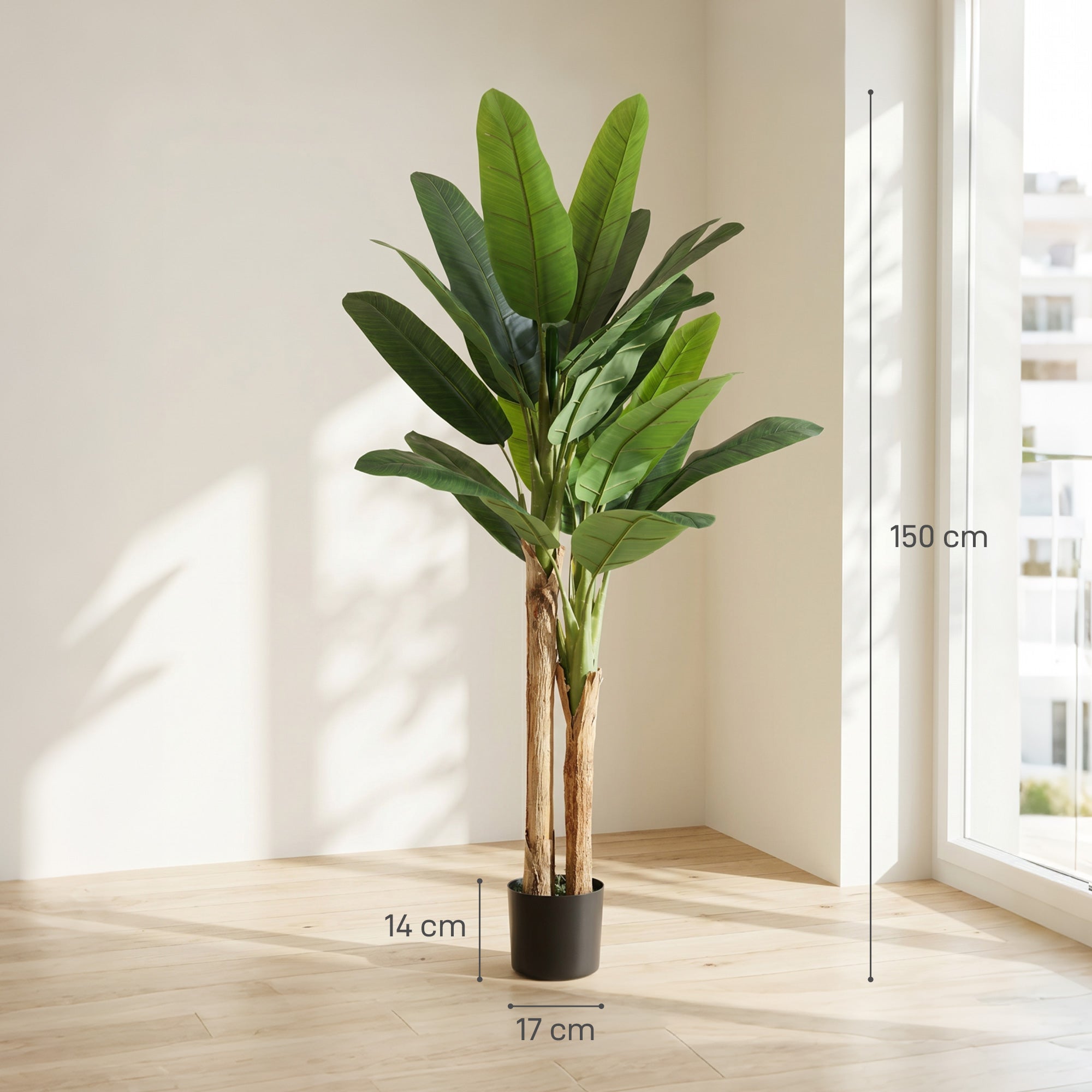 Lot de 2 plantes artificielles intérieurs 150 cm bananier arbre artificiel en pot avec des feuilles réalistes, fausse plante vert décoration pour maison, bureau, salon, chambre