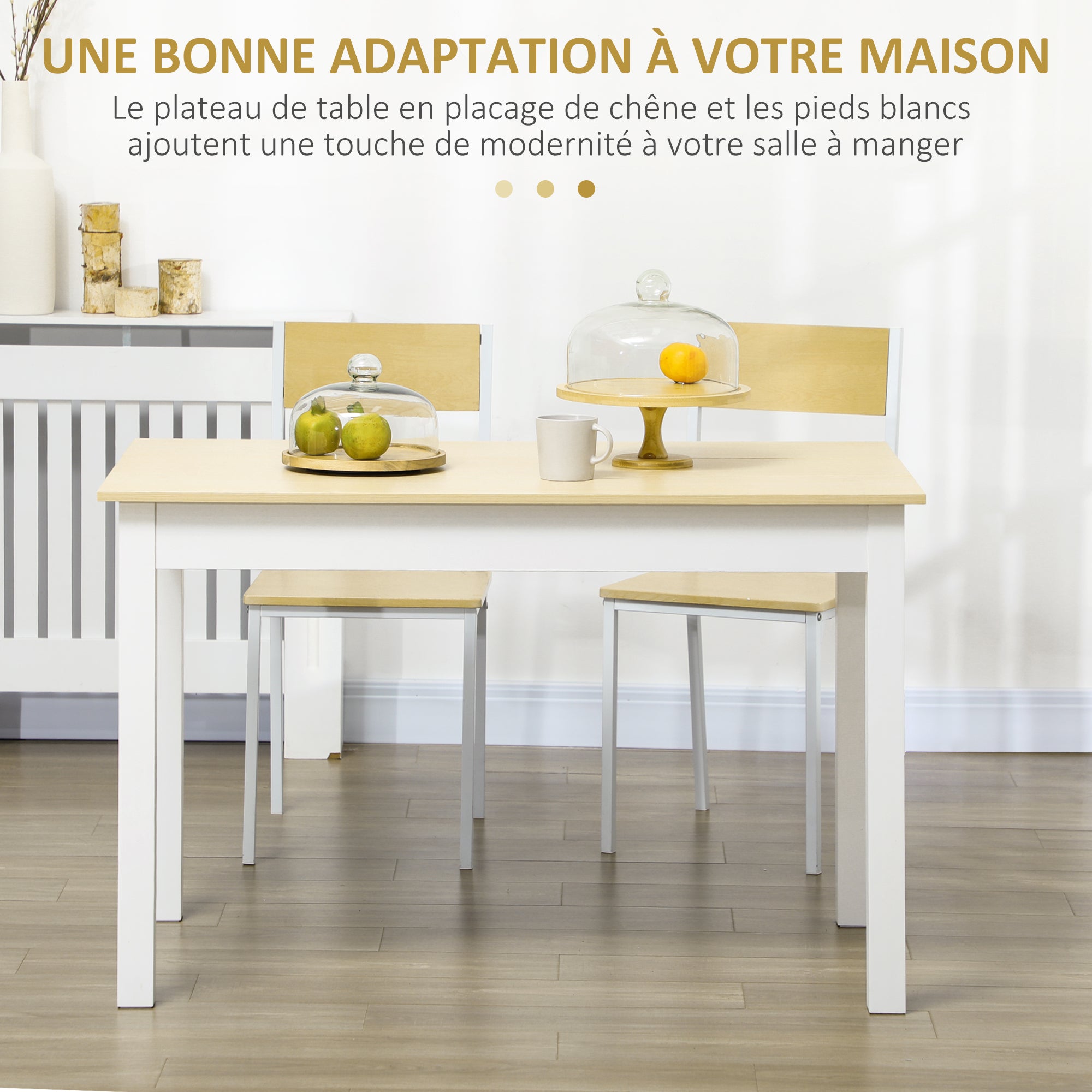 Table de salle à manger design moderne bicolore avec grand plateau 4-6 personnes en bois dim. 119L x 70l x 75H cm - en bois