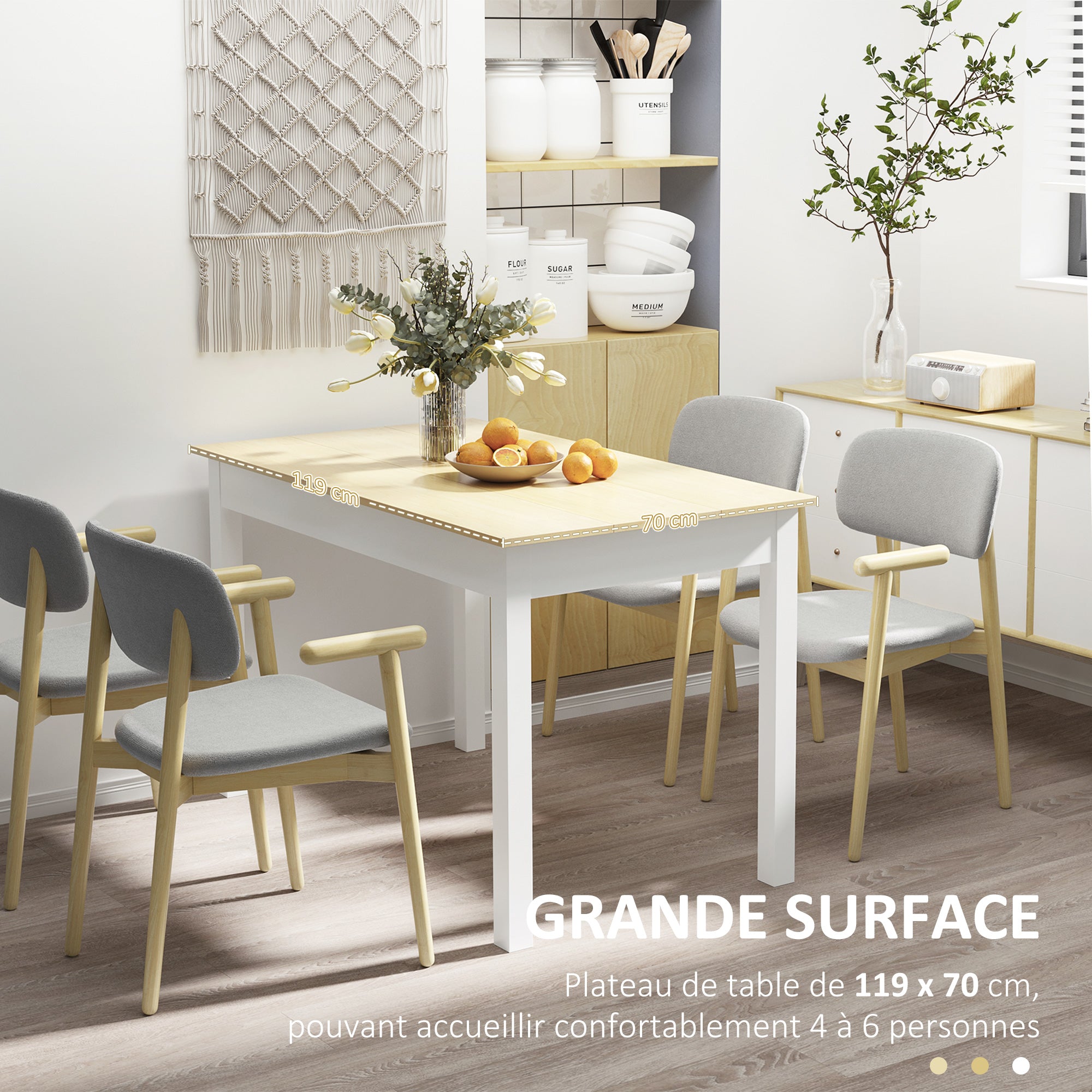 Table de salle à manger design moderne bicolore avec grand plateau 4-6 personnes en bois dim. 119L x 70l x 75H cm - en bois
